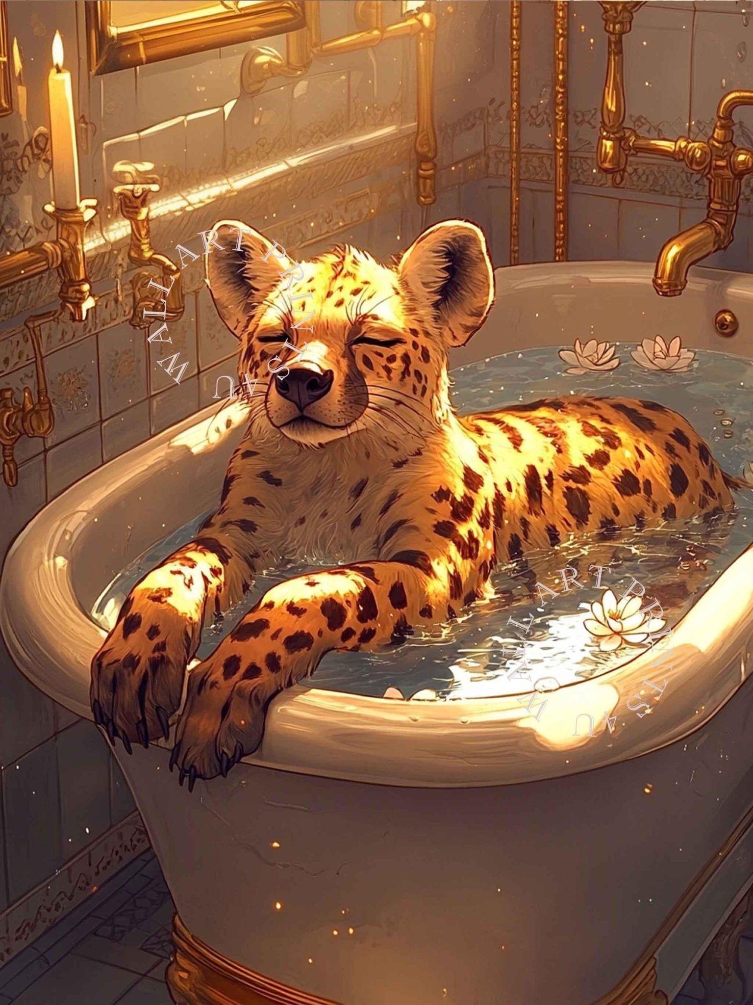 Mindful Hyena Poster Vintage Bathtub Wall Art Feminist Maximalist Meditation Decor - WallArtPrints4U