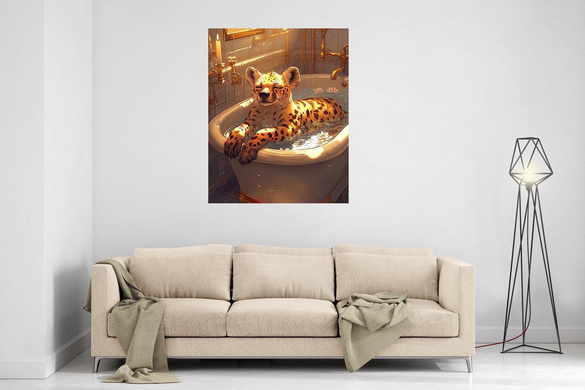 Mindful Hyena Poster Vintage Bathtub Wall Art Feminist Maximalist Meditation Decor - WallArtPrints4U