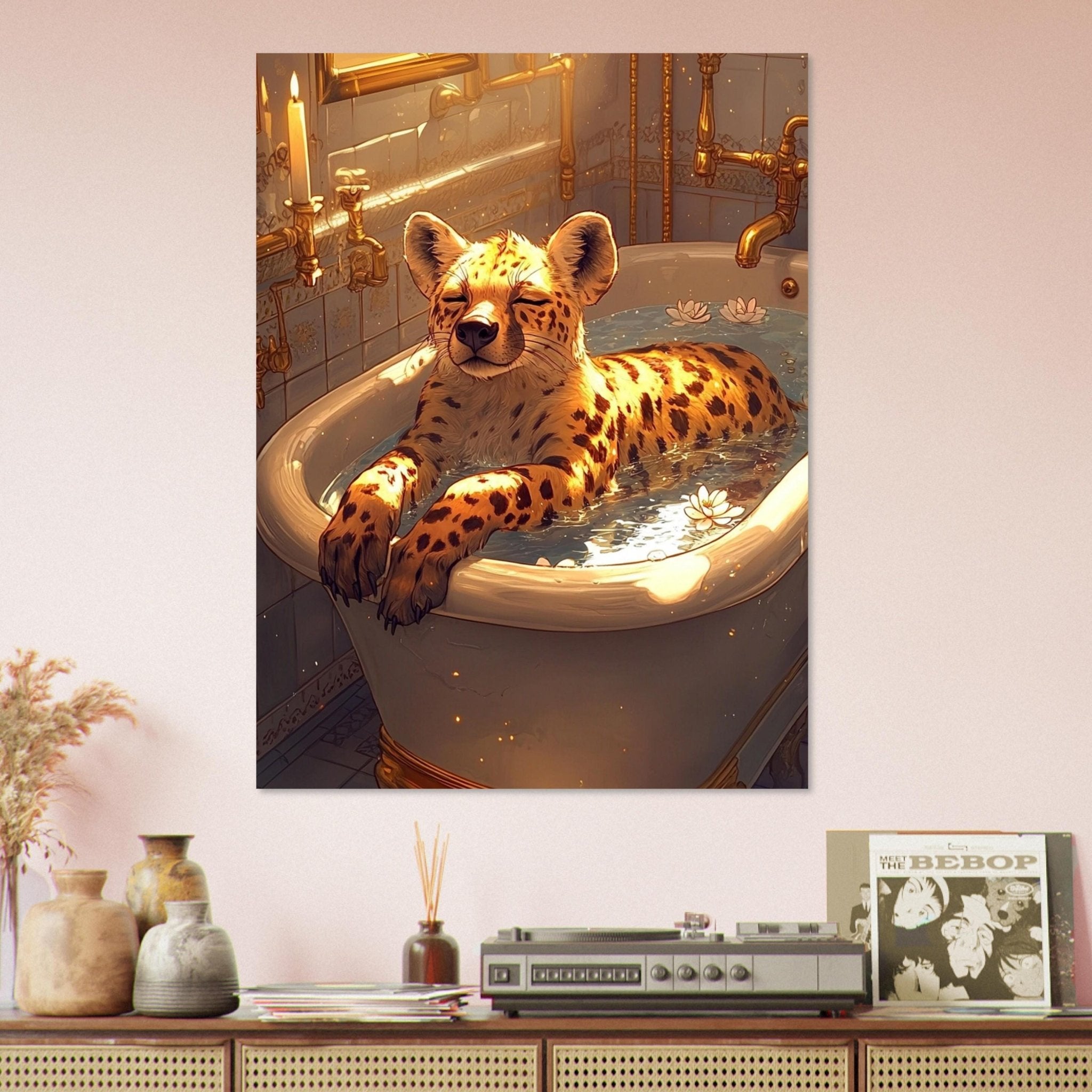Mindful Hyena Poster Vintage Bathtub Wall Art Feminist Maximalist Meditation Decor - WallArtPrints4U