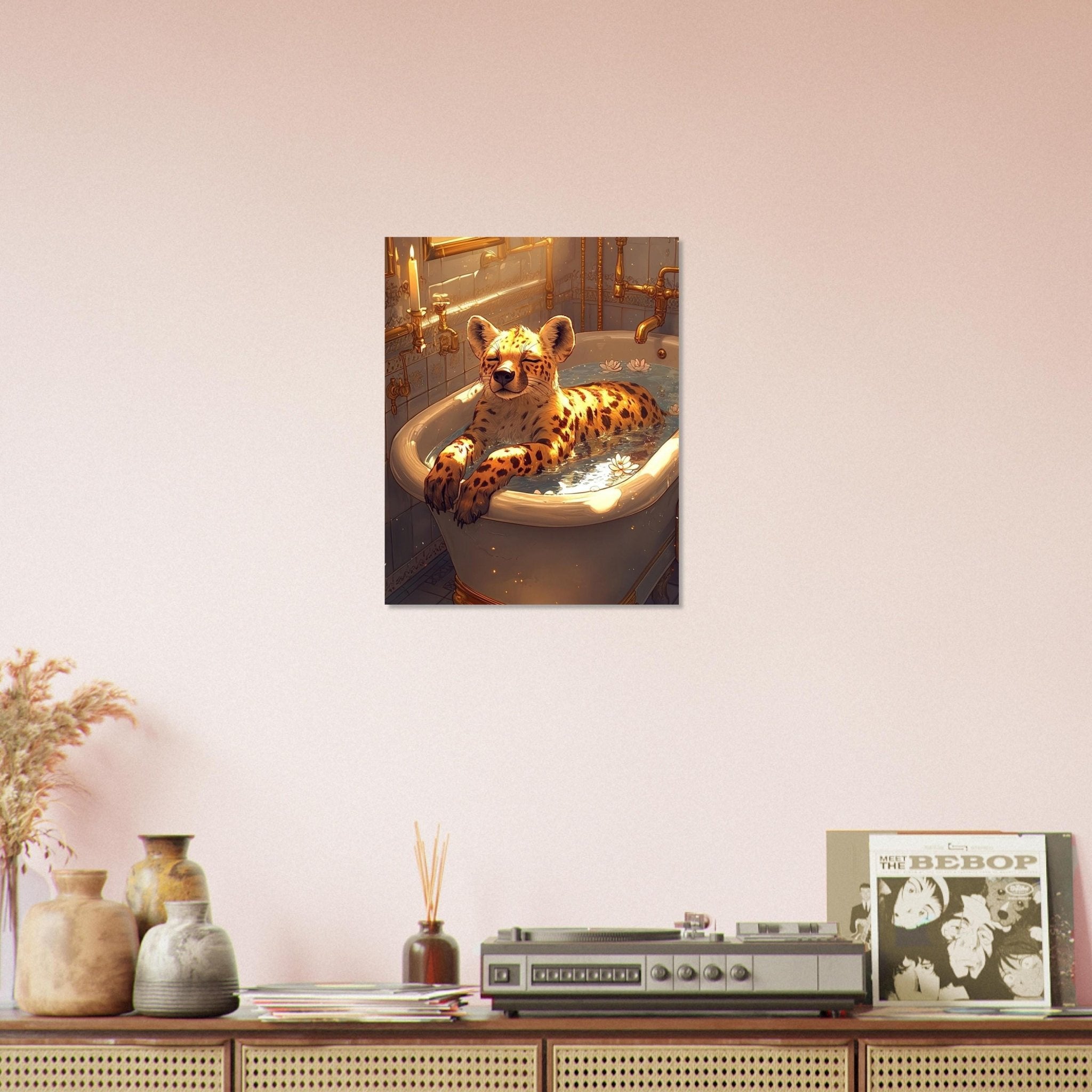 Mindful Hyena Poster Vintage Bathtub Wall Art Feminist Maximalist Meditation Decor - WallArtPrints4U