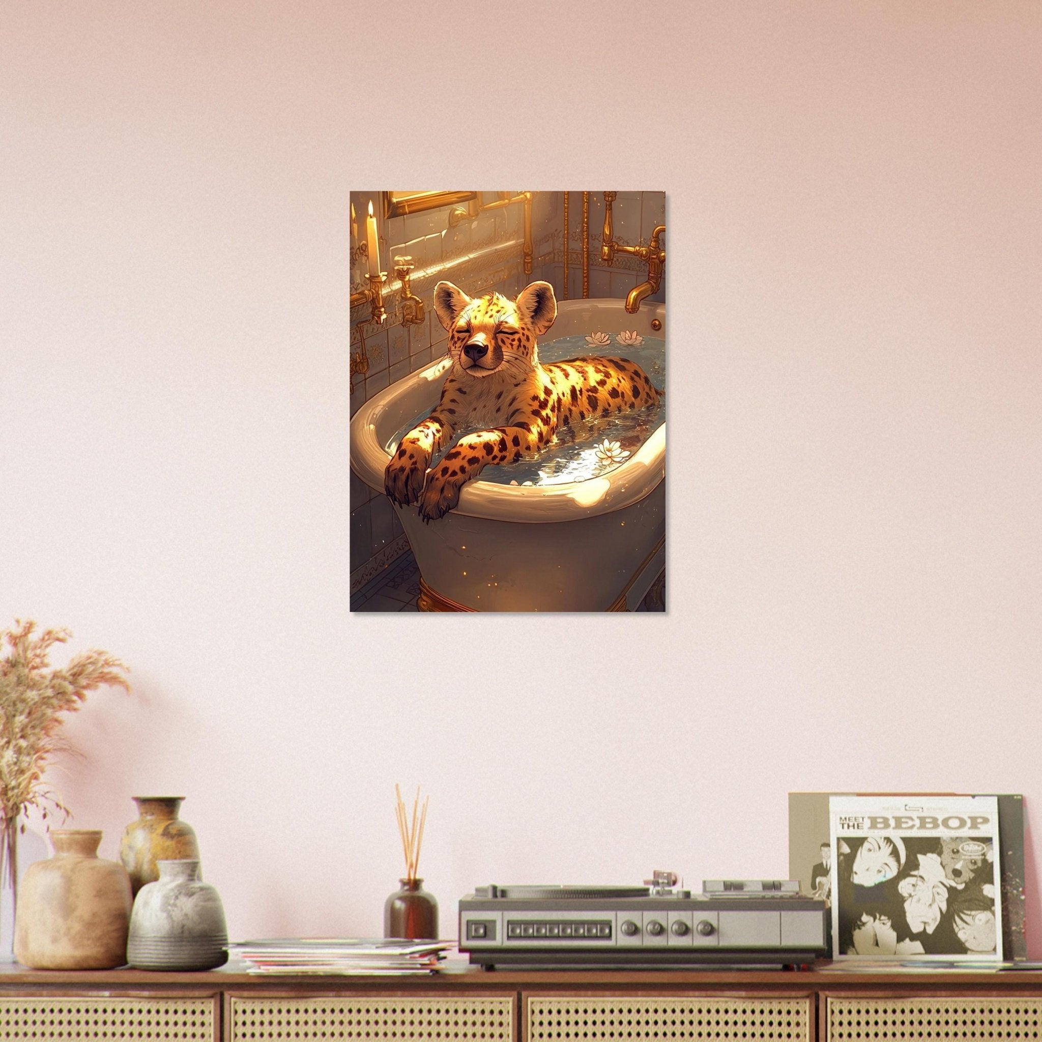 Mindful Hyena Poster Vintage Bathtub Wall Art Feminist Maximalist Meditation Decor - WallArtPrints4U