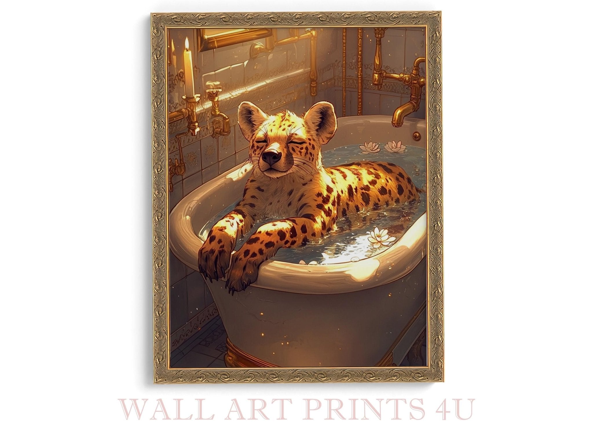 Mindful Hyena Poster Vintage Bathtub Wall Art Feminist Maximalist Meditation Decor - WallArtPrints4U