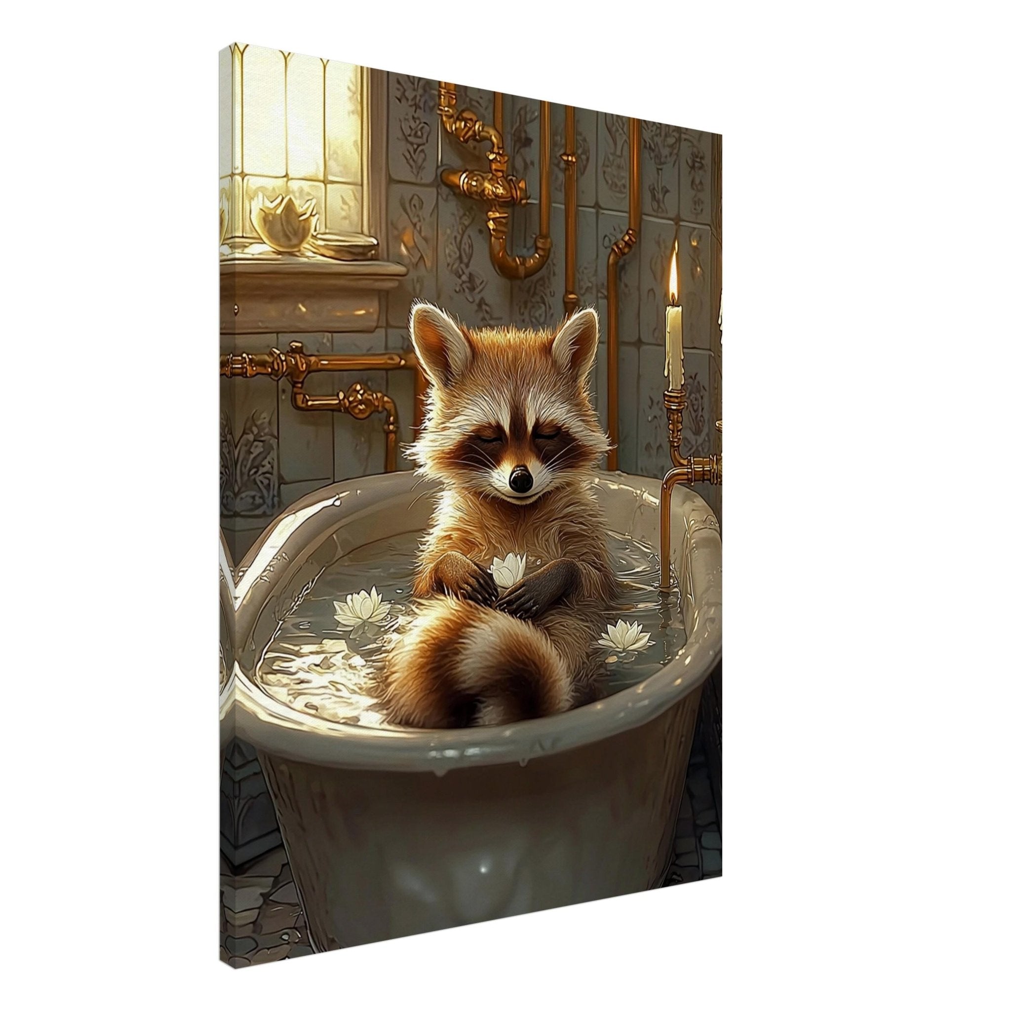 Mindful Raccoon Canvas In Vintage Bathtub Meditating Feminist Maximalist Canvas Wall Art Bathroom Decor Trendy Raccoon Gift - WallArtPrints4U