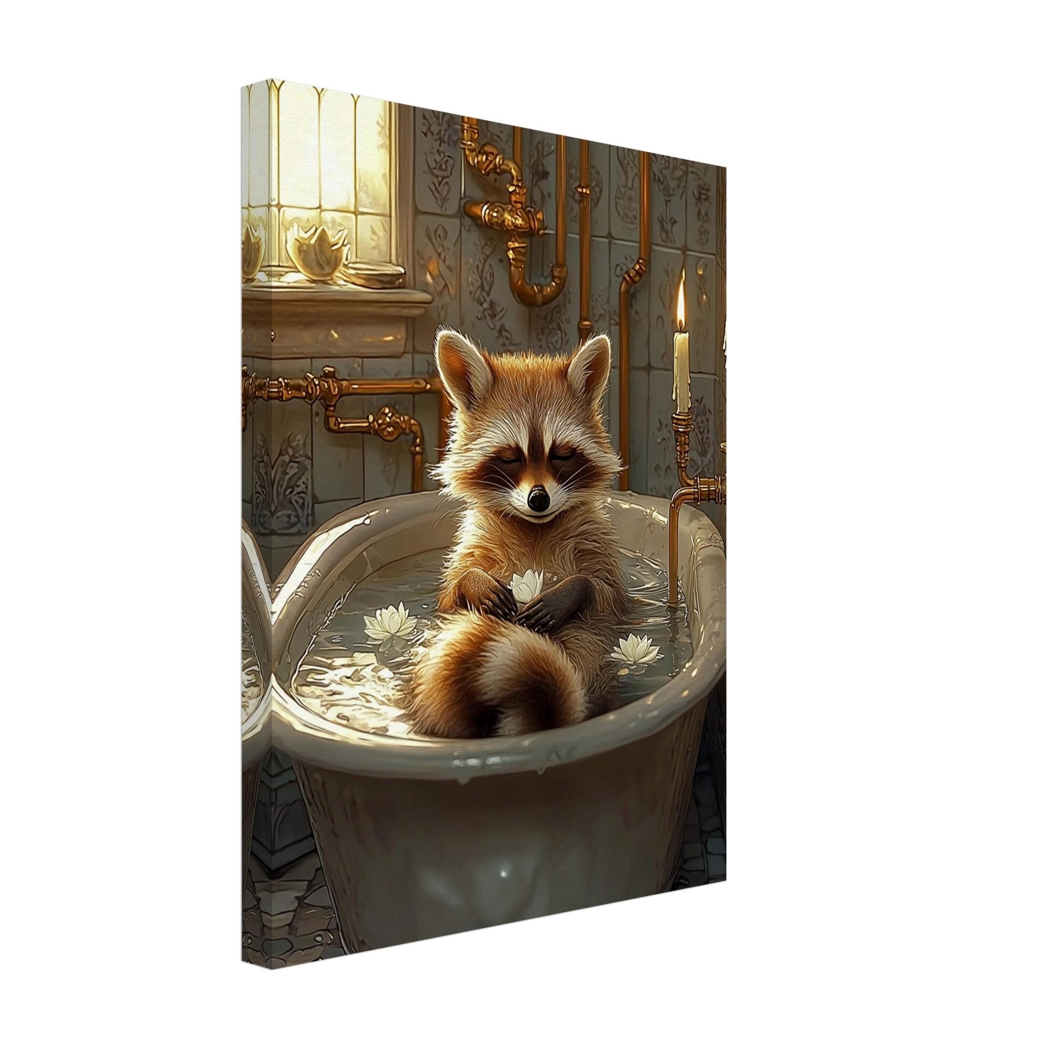 Mindful Raccoon Canvas In Vintage Bathtub Meditating Feminist Maximalist Canvas Wall Art Bathroom Decor Trendy Raccoon Gift - WallArtPrints4U