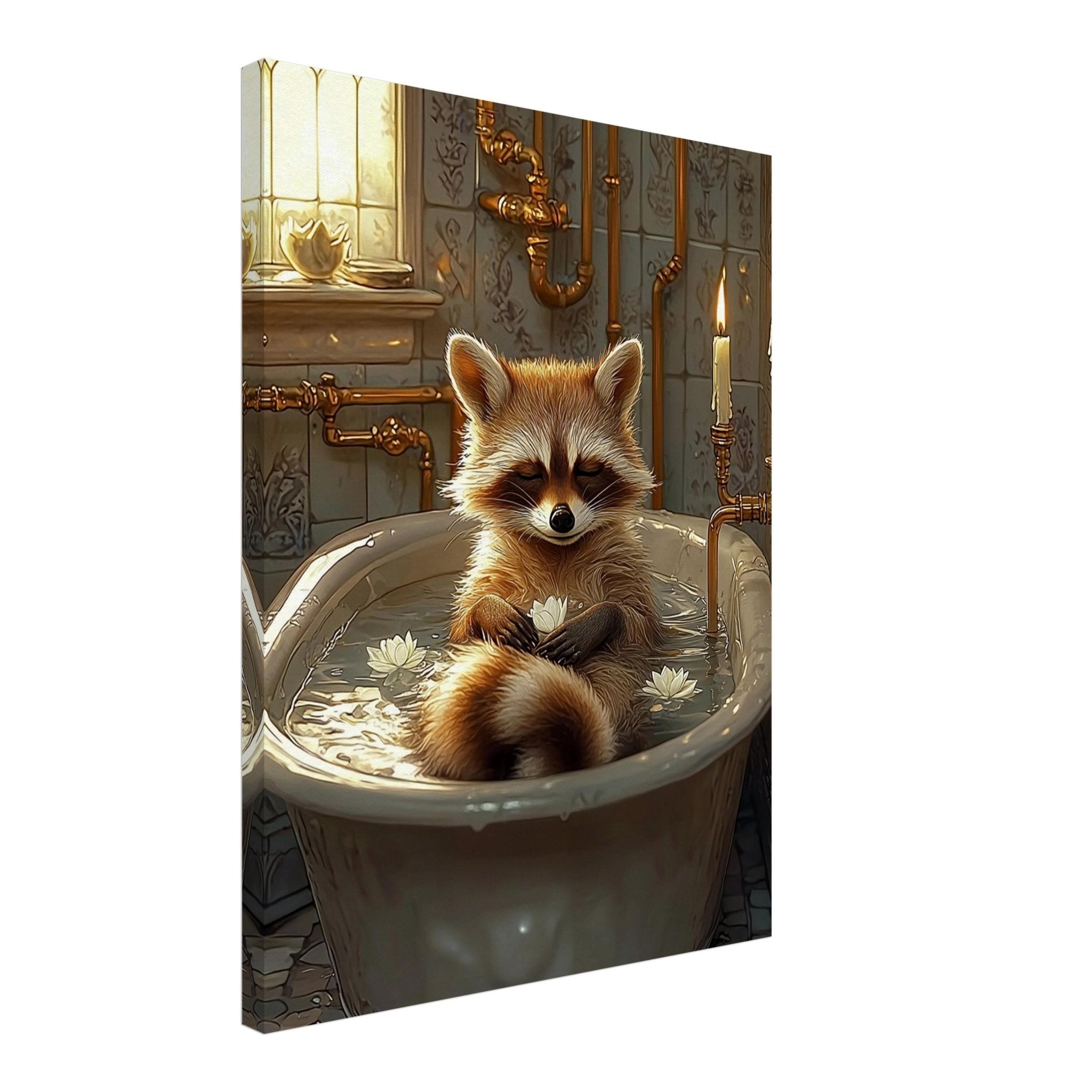 Mindful Raccoon Canvas In Vintage Bathtub Meditating Feminist Maximalist Canvas Wall Art Bathroom Decor Trendy Raccoon Gift - WallArtPrints4U