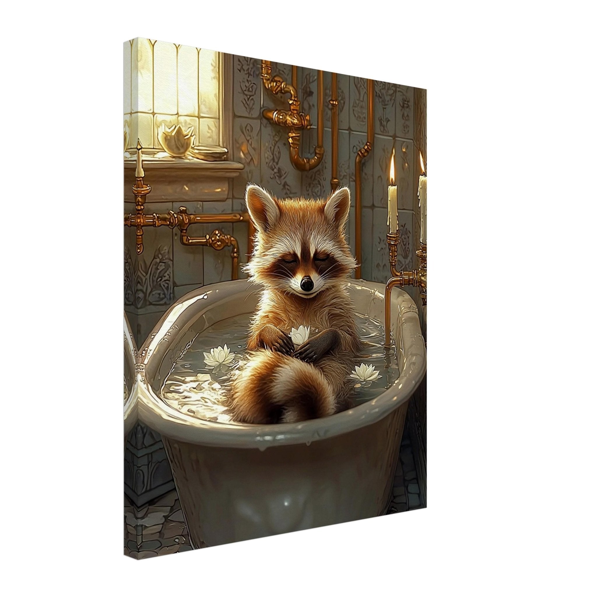 Mindful Raccoon Canvas In Vintage Bathtub Meditating Feminist Maximalist Canvas Wall Art Bathroom Decor Trendy Raccoon Gift - WallArtPrints4U