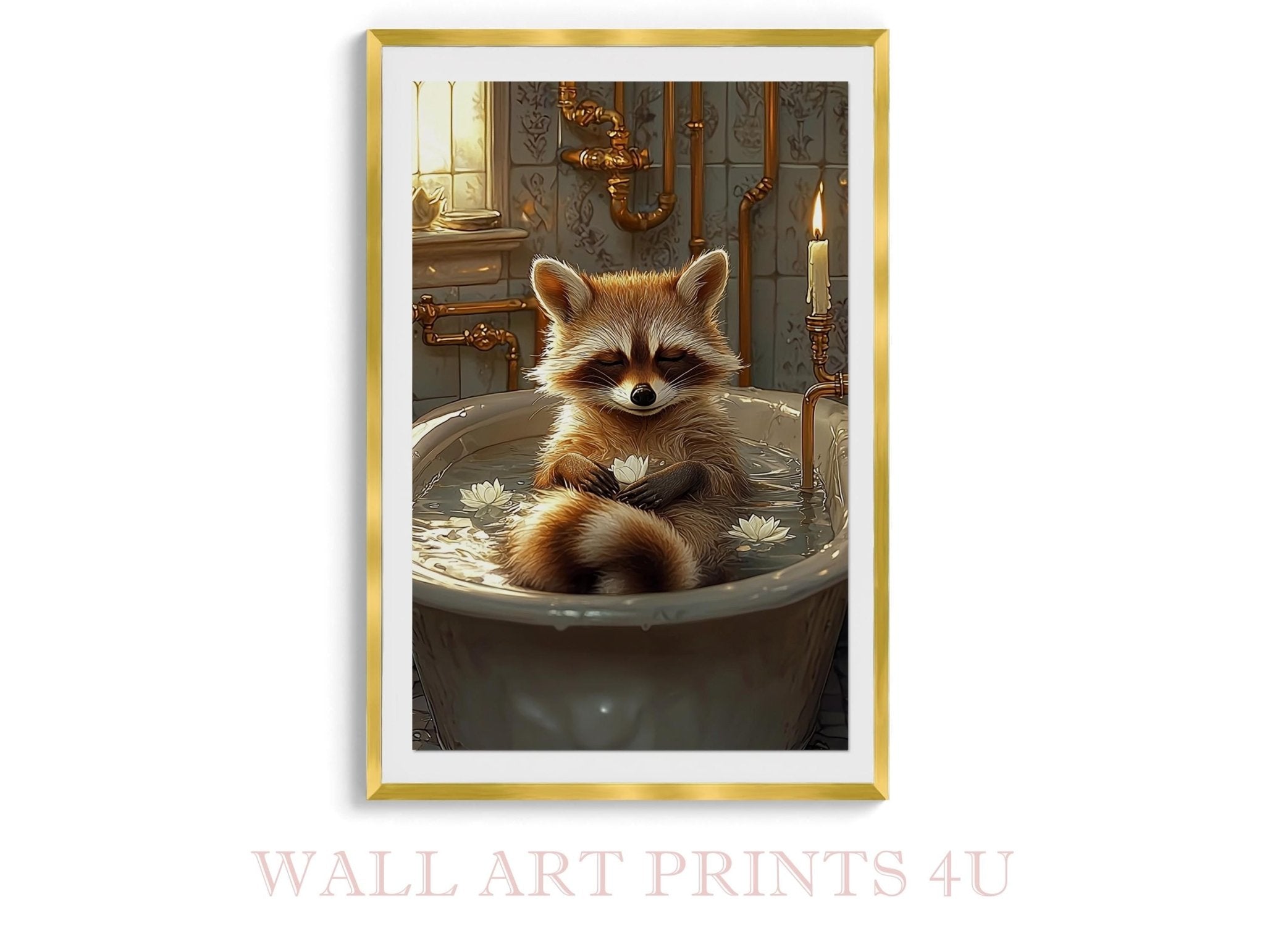 Mindful Raccoon Digital Download In Vintage Bathtub Meditating Feminist Maximalist Printable Wall Art Bathroom Decor Trendy Raccoon Gift - WallArtPrints4U