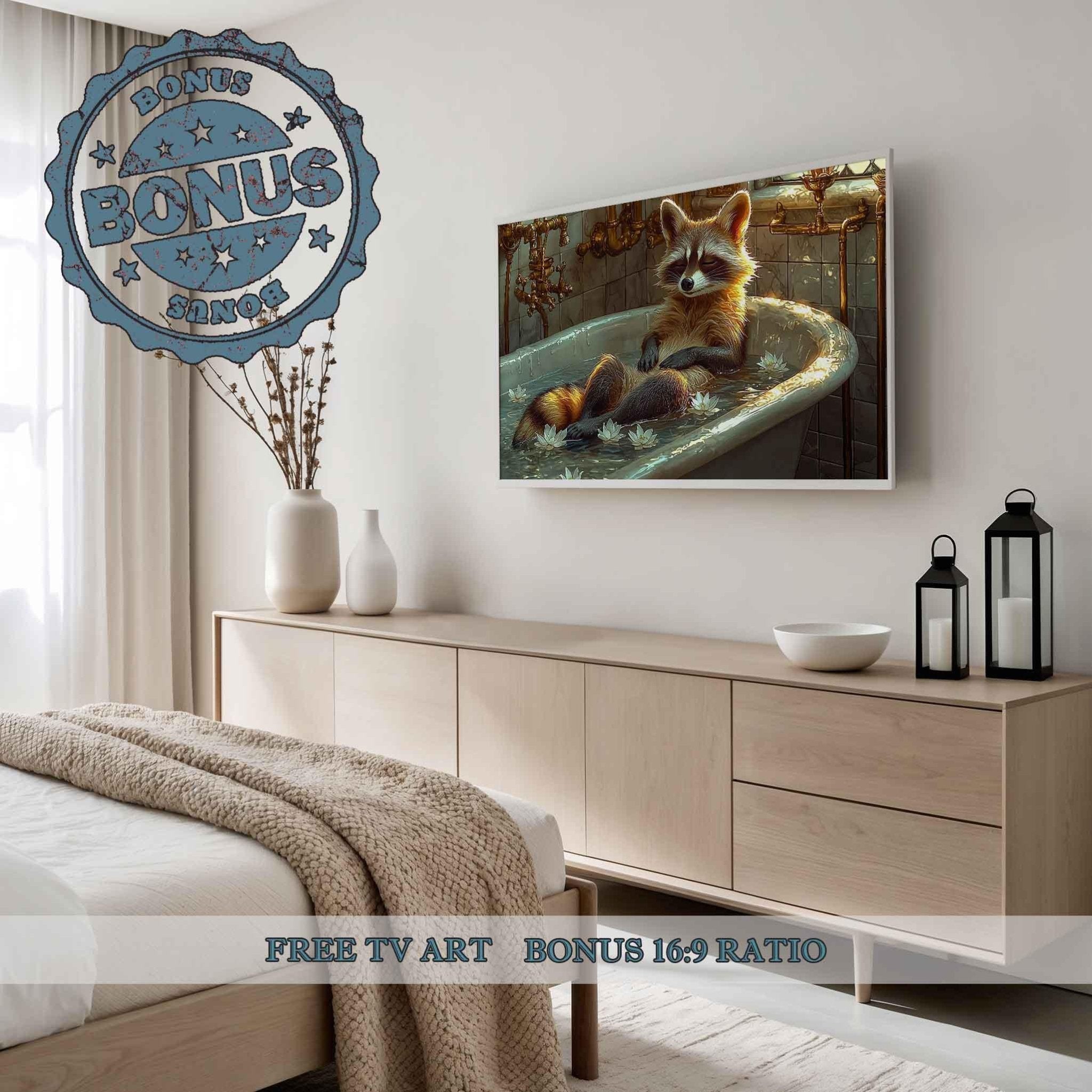 Mindful Raccoon Digital Download In Vintage Bathtub Meditating Feminist Maximalist Printable Wall Art Bathroom Decor Trendy Raccoon Gift - WallArtPrints4U