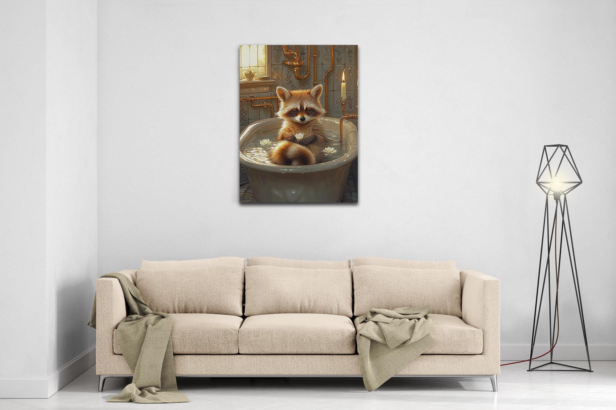 Mindful Raccoon Digital Download In Vintage Bathtub Meditating Feminist Maximalist Printable Wall Art Bathroom Decor Trendy Raccoon Gift - WallArtPrints4U