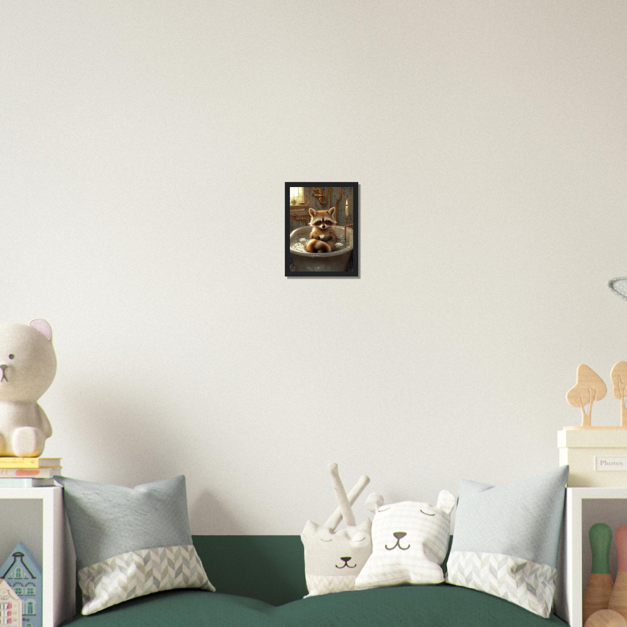 Mindful Raccoon Framed Wall Art Vintage Bathtub Meditation Jungle Decor - WallArtPrints4U