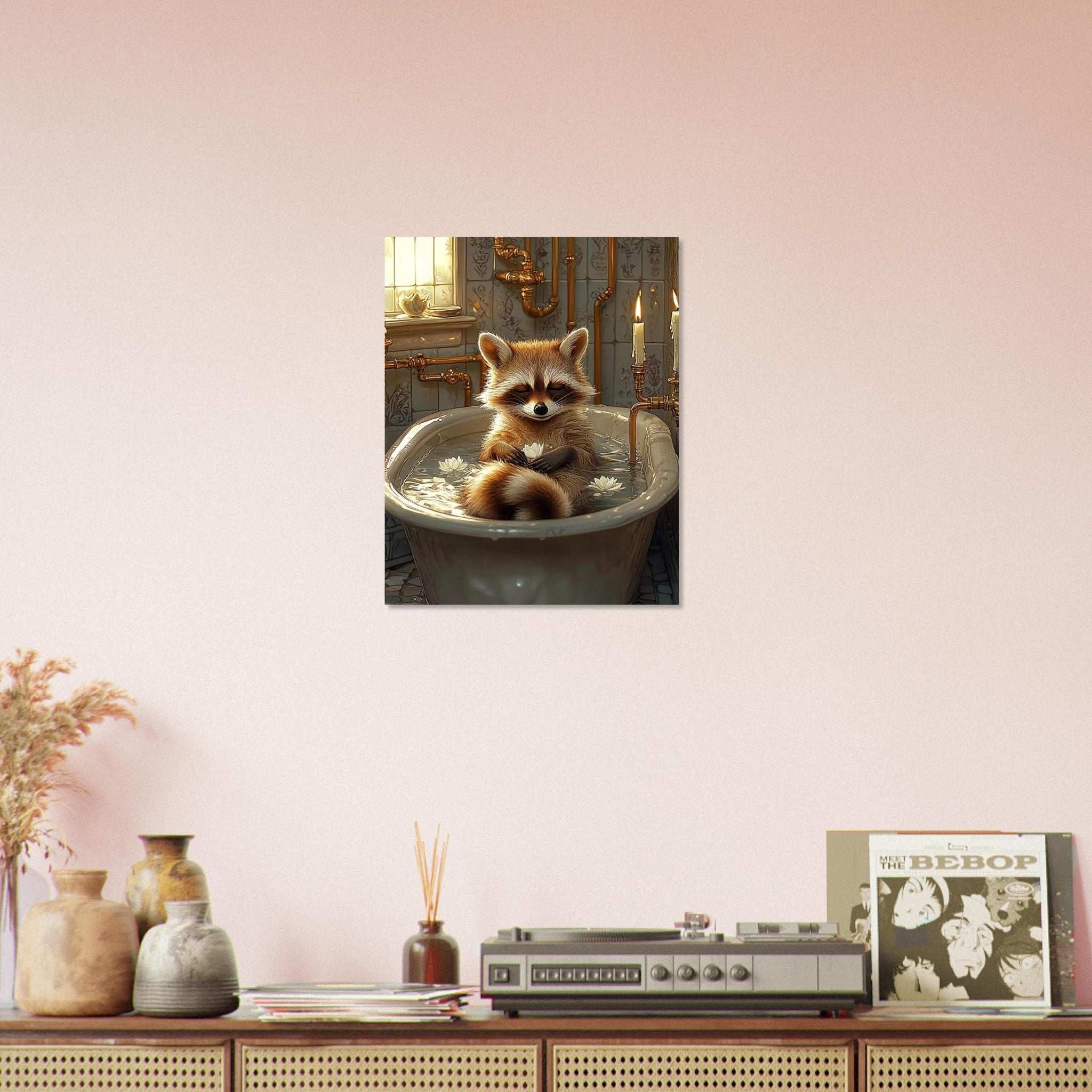 Mindful Raccoon Poster In Vintage Bathtub Meditating Feminist Maximalist Poster Wall Art Bathroom Decor Trendy Raccoon Gift - WallArtPrints4U