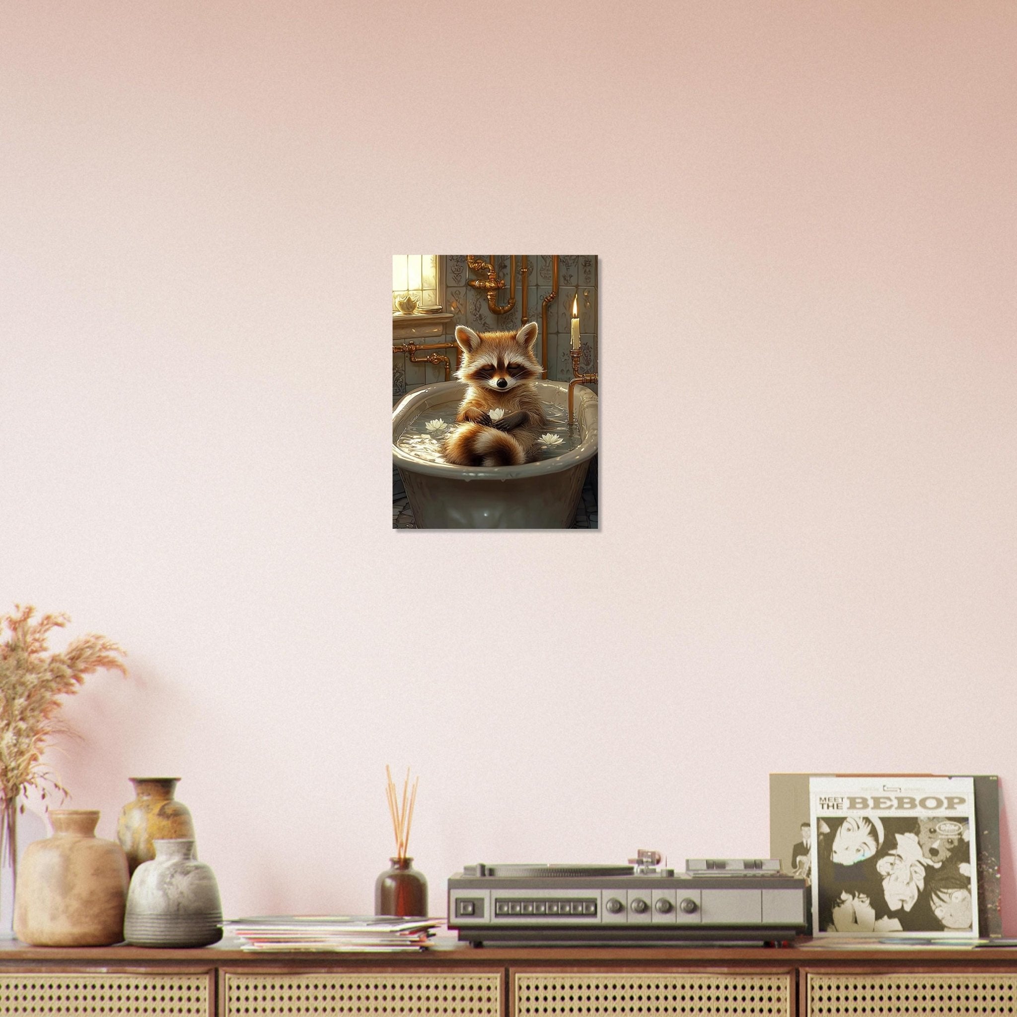 Mindful Raccoon Poster In Vintage Bathtub Meditating Feminist Maximalist Poster Wall Art Bathroom Decor Trendy Raccoon Gift - WallArtPrints4U