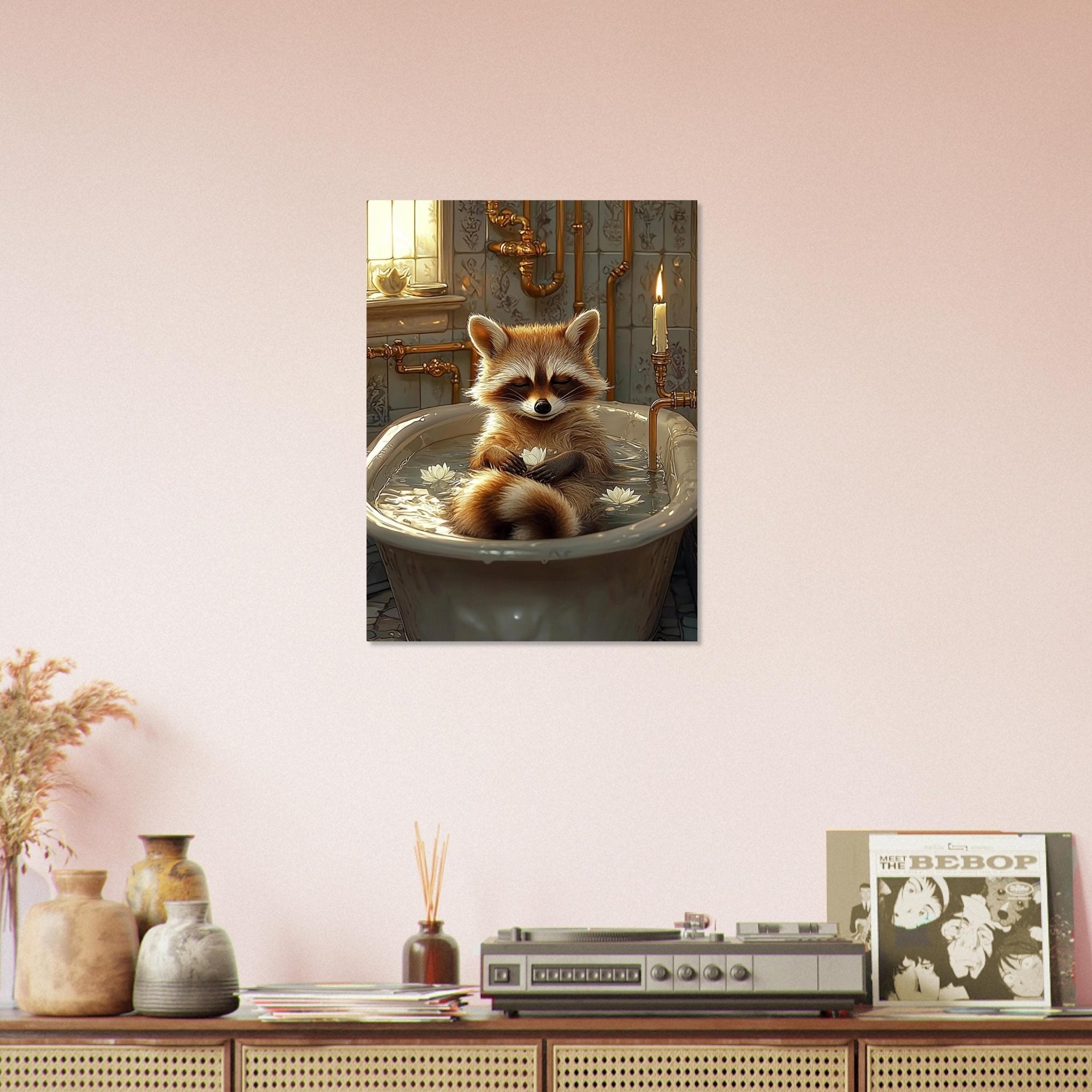 Mindful Raccoon Poster In Vintage Bathtub Meditating Feminist Maximalist Poster Wall Art Bathroom Decor Trendy Raccoon Gift - WallArtPrints4U