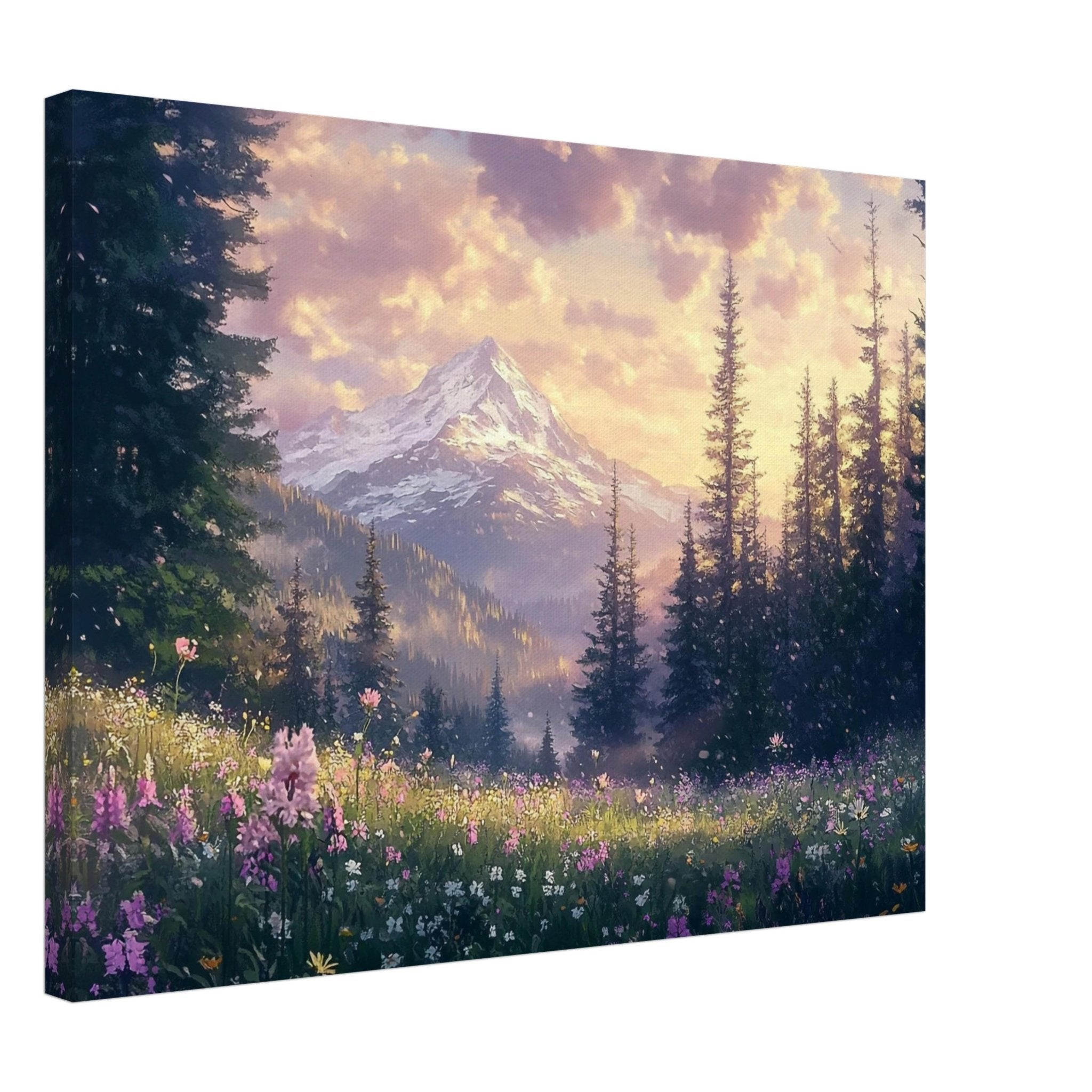 Nordic Mountain Wildflowers Canvas Sunrise Wall Art - WallArtPrints4U