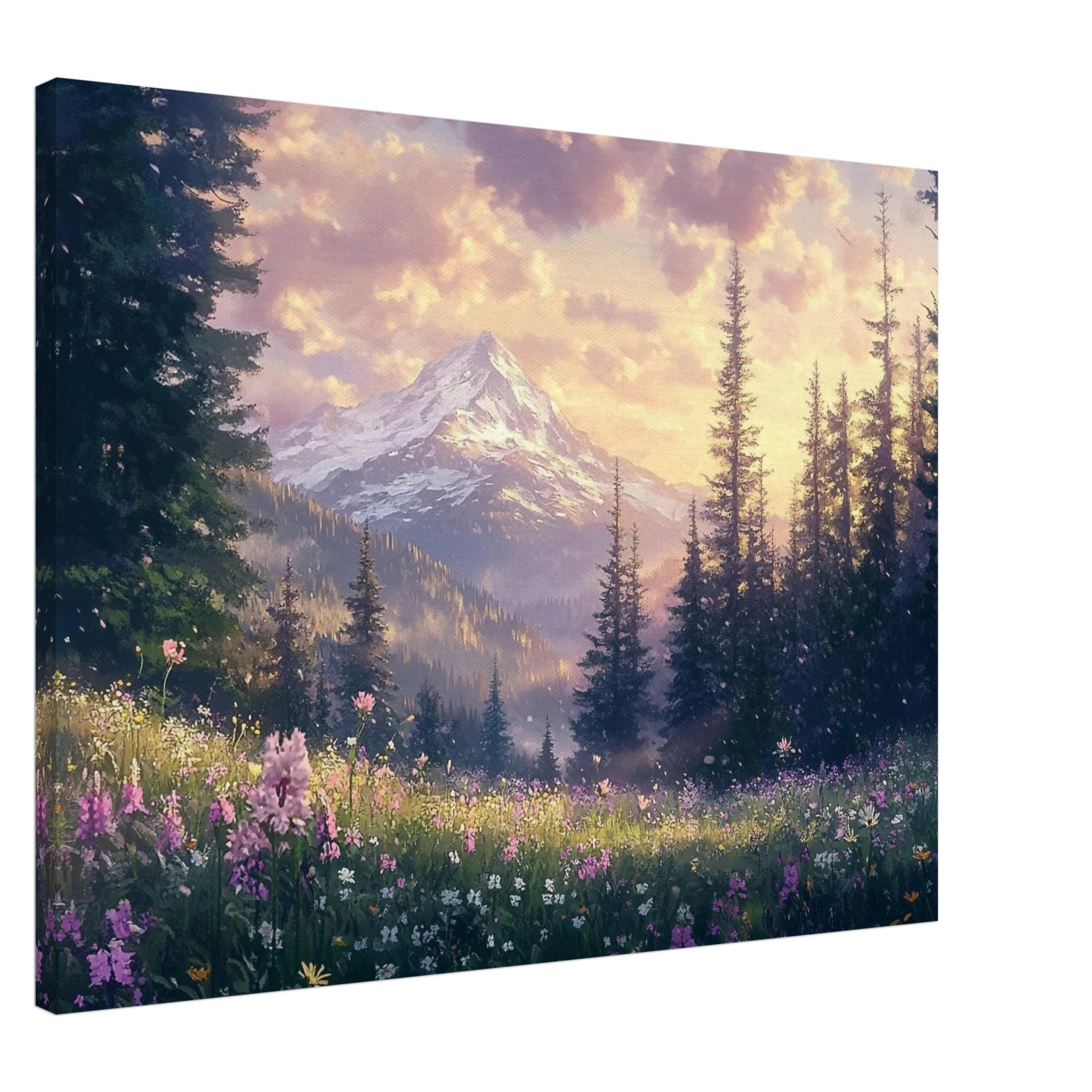 Nordic Mountain Wildflowers Canvas Sunrise Wall Art - WallArtPrints4U