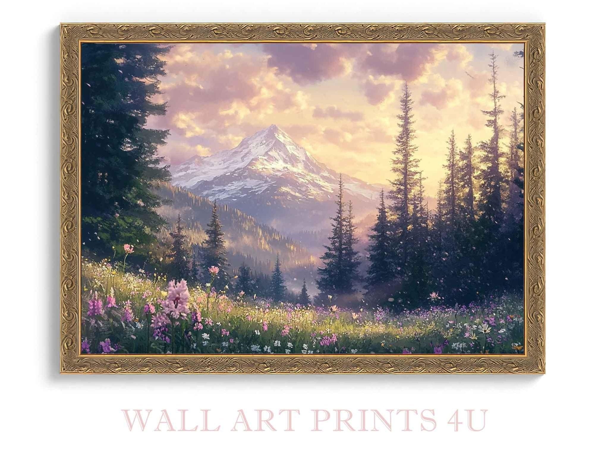 Nordic Mountain Wildflowers Canvas Sunrise Wall Art - WallArtPrints4U