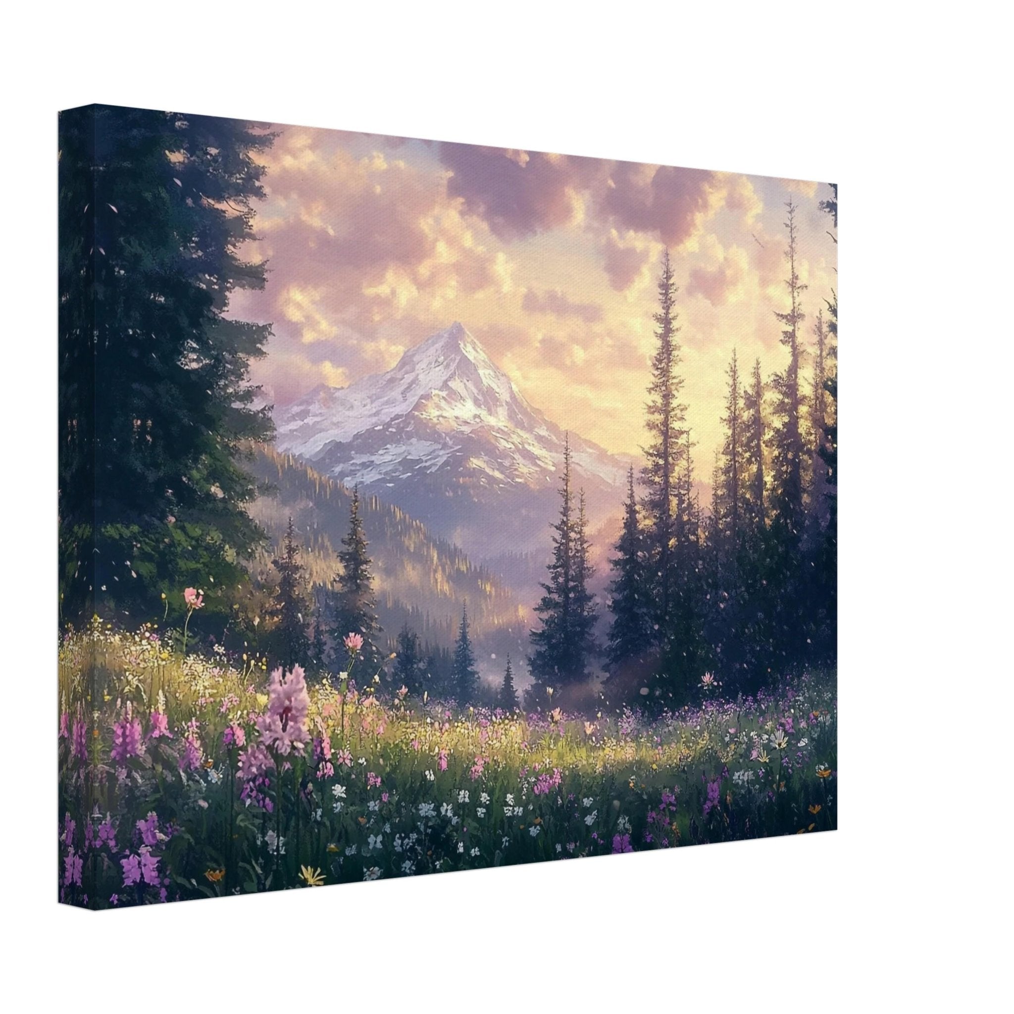 Nordic Mountain Wildflowers Canvas Sunrise Wall Art - WallArtPrints4U