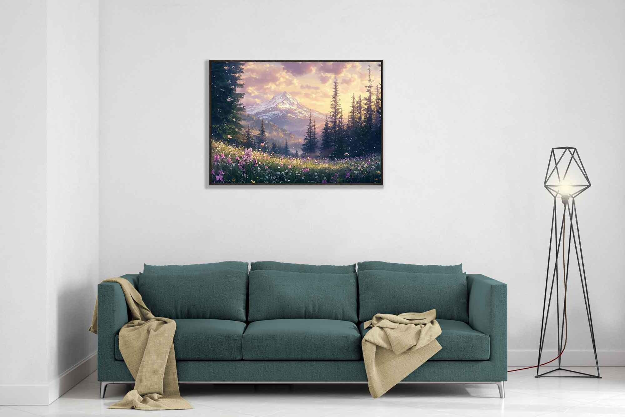 Nordic Mountain Wildflowers Framed Print Sunrise Wall Art - WallArtPrints4U