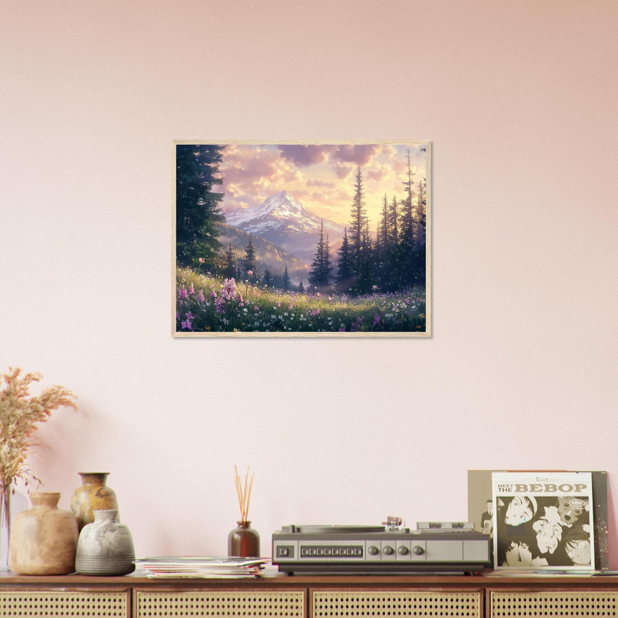 Nordic Mountain Wildflowers Framed Print Sunrise Wall Art - WallArtPrints4U