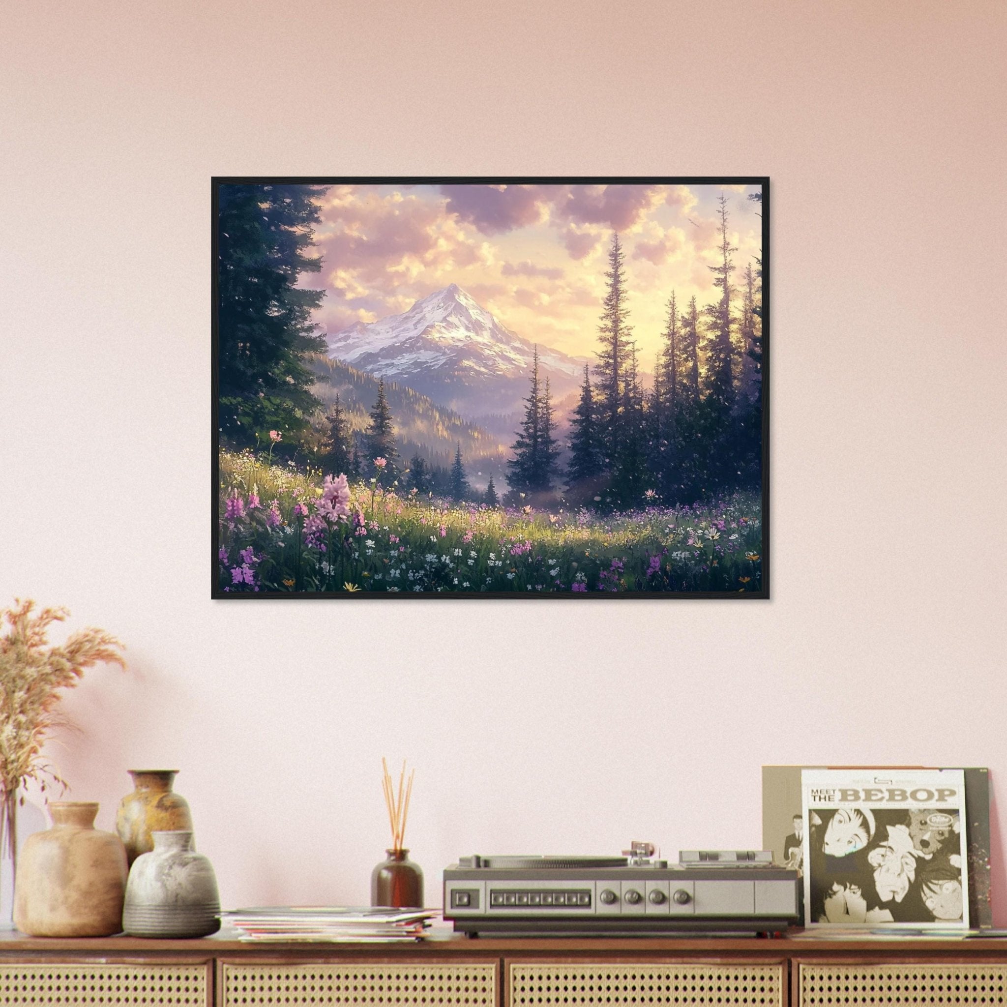 Nordic Mountain Wildflowers Framed Print Sunrise Wall Art - WallArtPrints4U