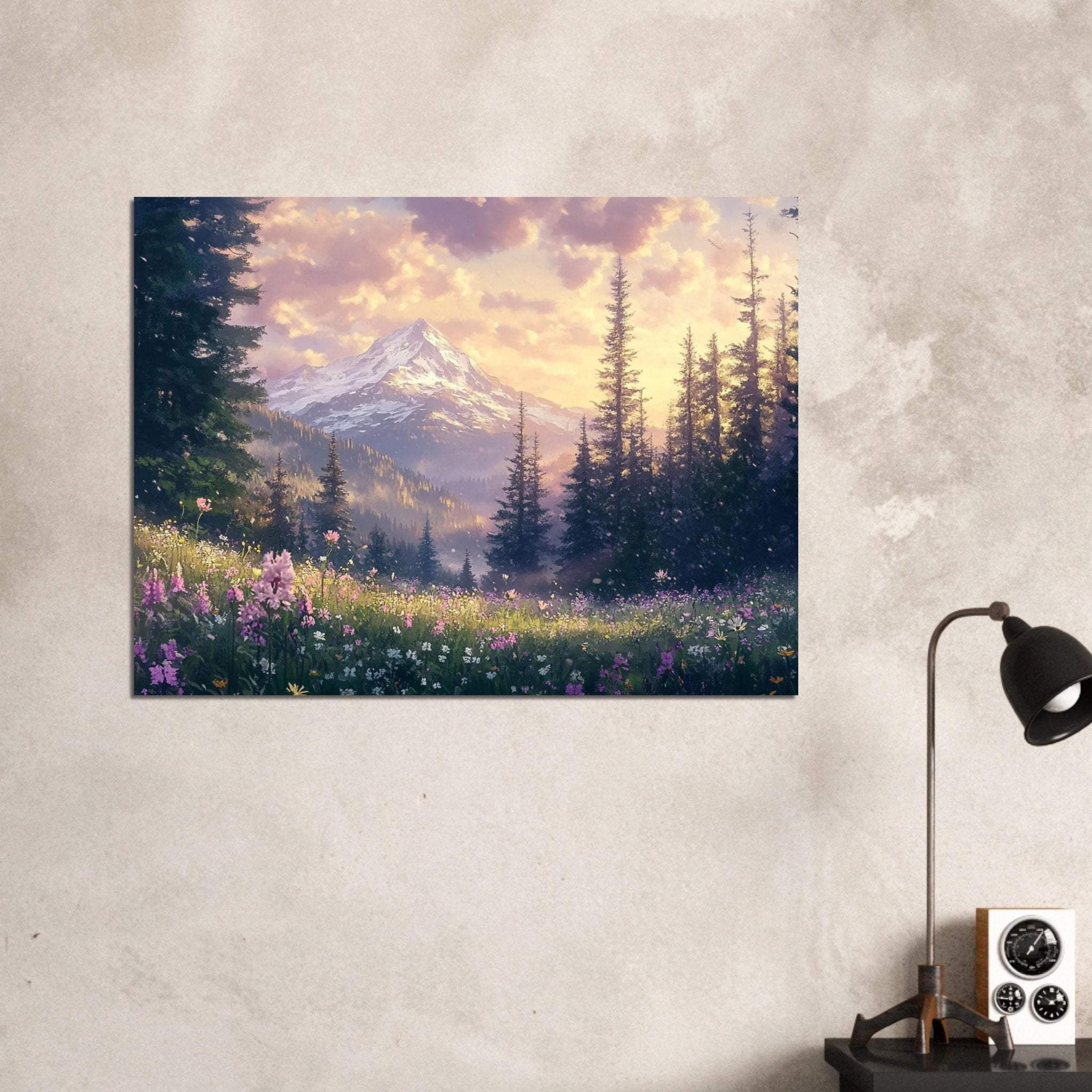 Nordic Mountain Wildflowers Sunrise Poster Wall Art - WallArtPrints4U