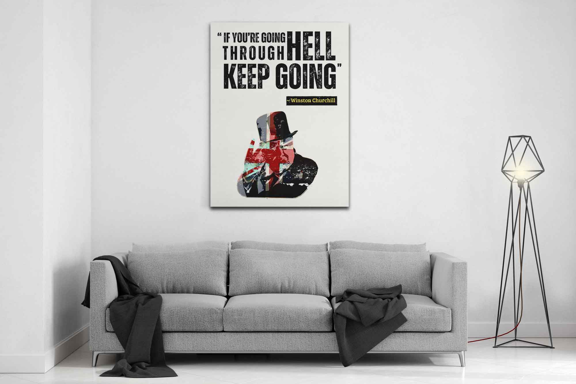 Printable Churchill Quote If You're Going Through Hell Keep Going Vintage Art Digital Download - WallArtPrints4U