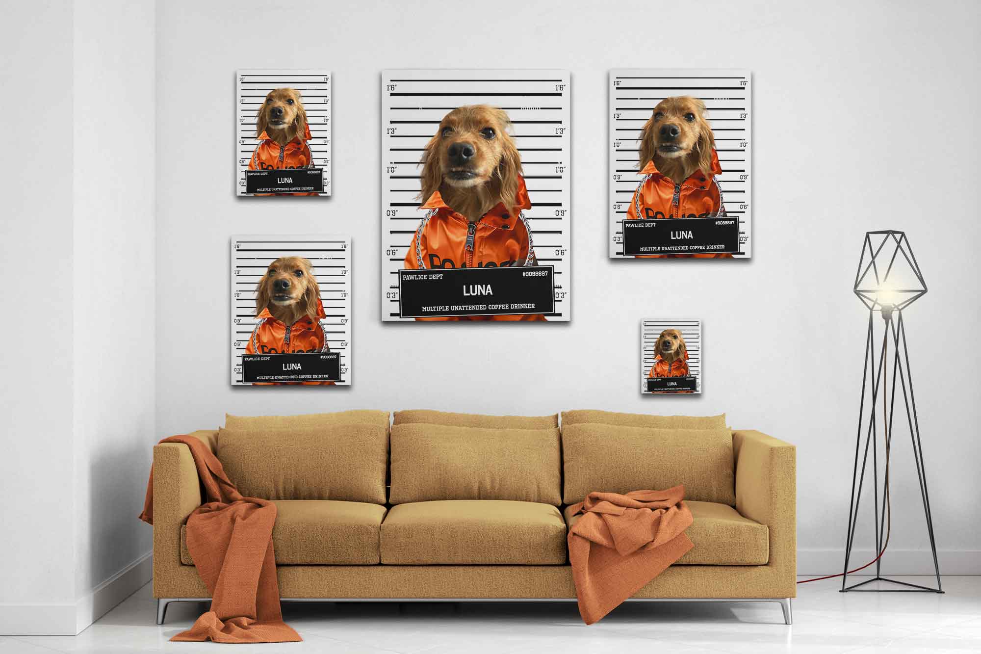 Small Dog Portrait Canvas Custom Print, Police Mugshot, Pet Criminal Canvas - WallArtPrints4U