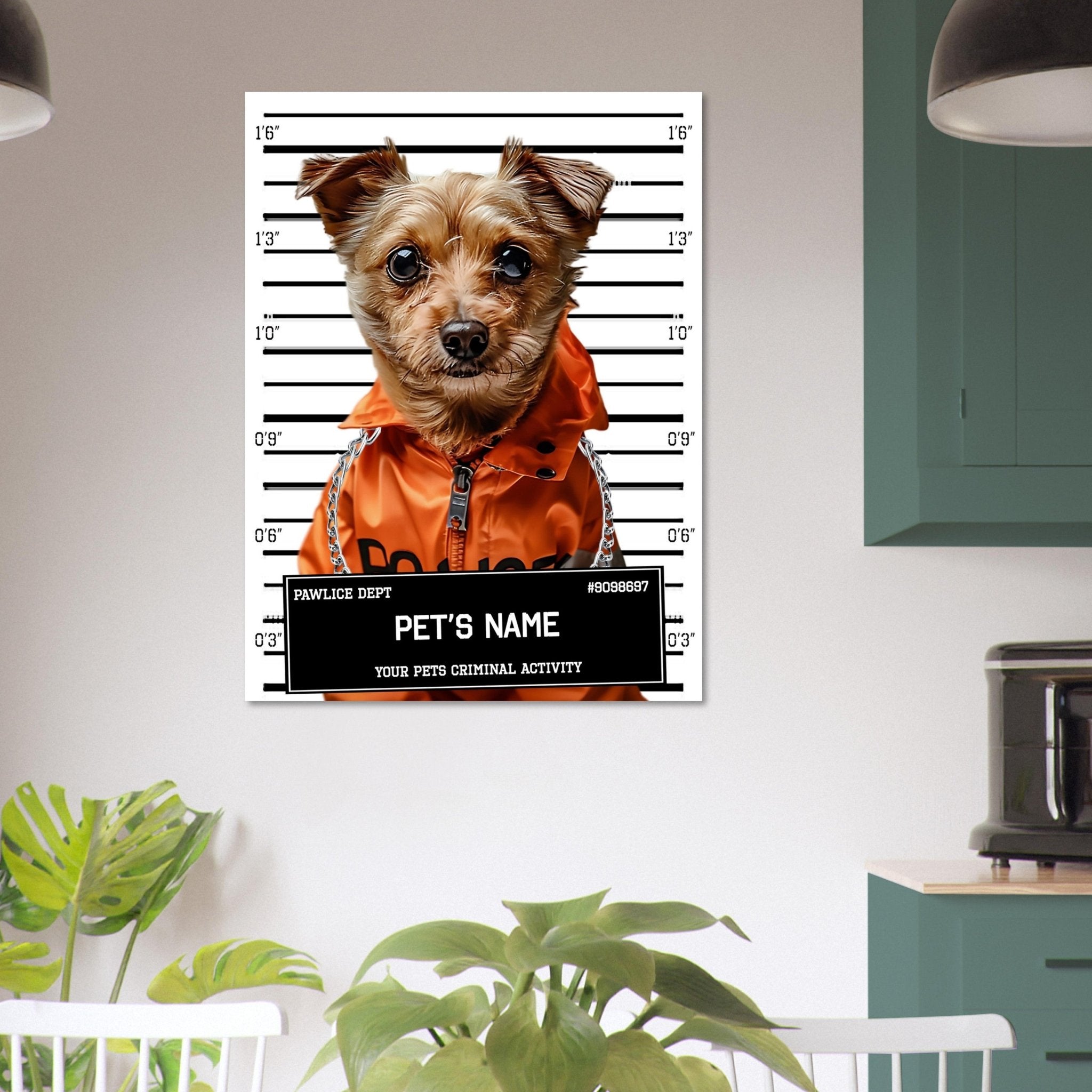 Small Dog Portrait Poster Custom Print, Police Mugshot, Pet Criminal Poster - WallArtPrints4U