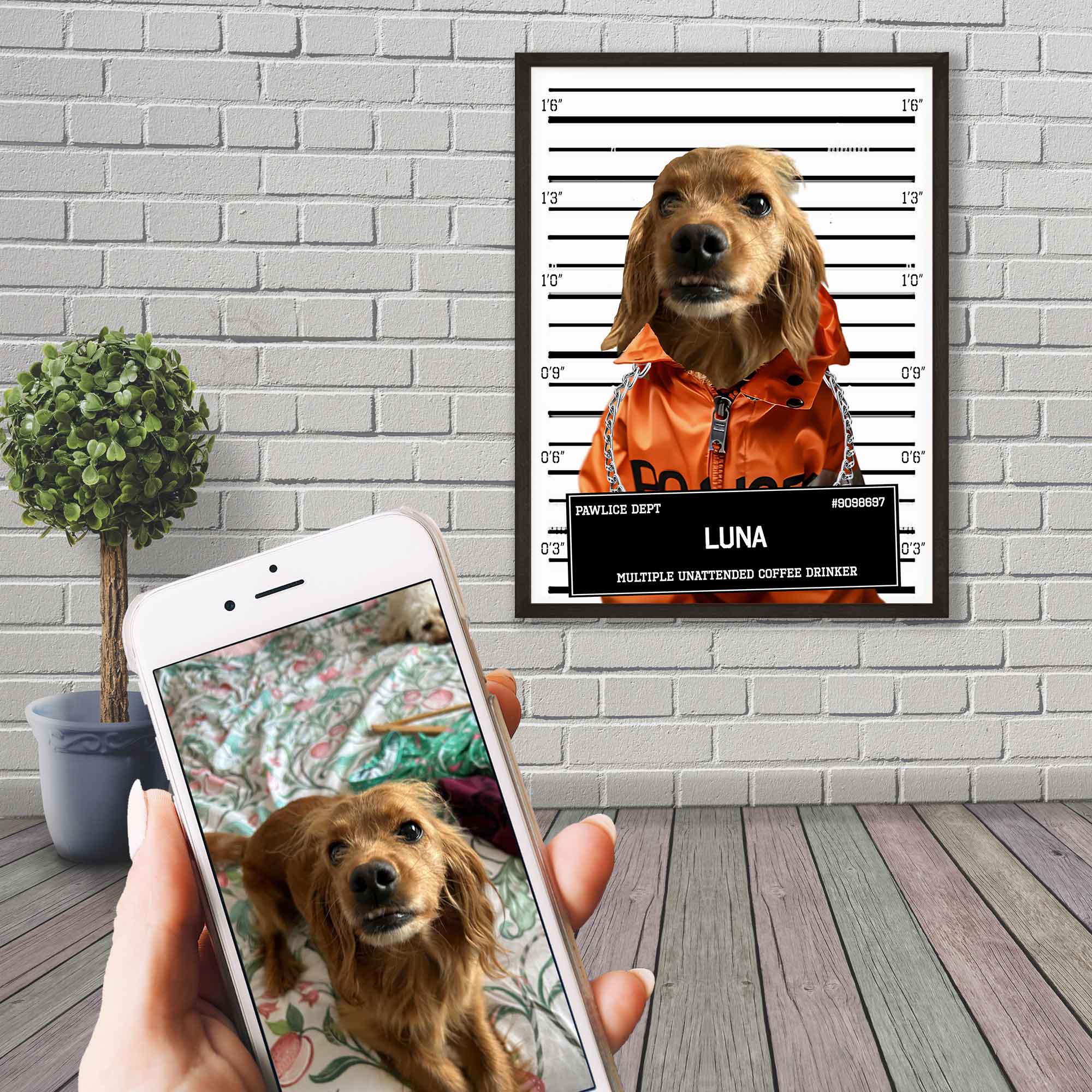 Small Dog Portrait Poster Custom Print, Police Mugshot, Pet Criminal Poster - WallArtPrints4U