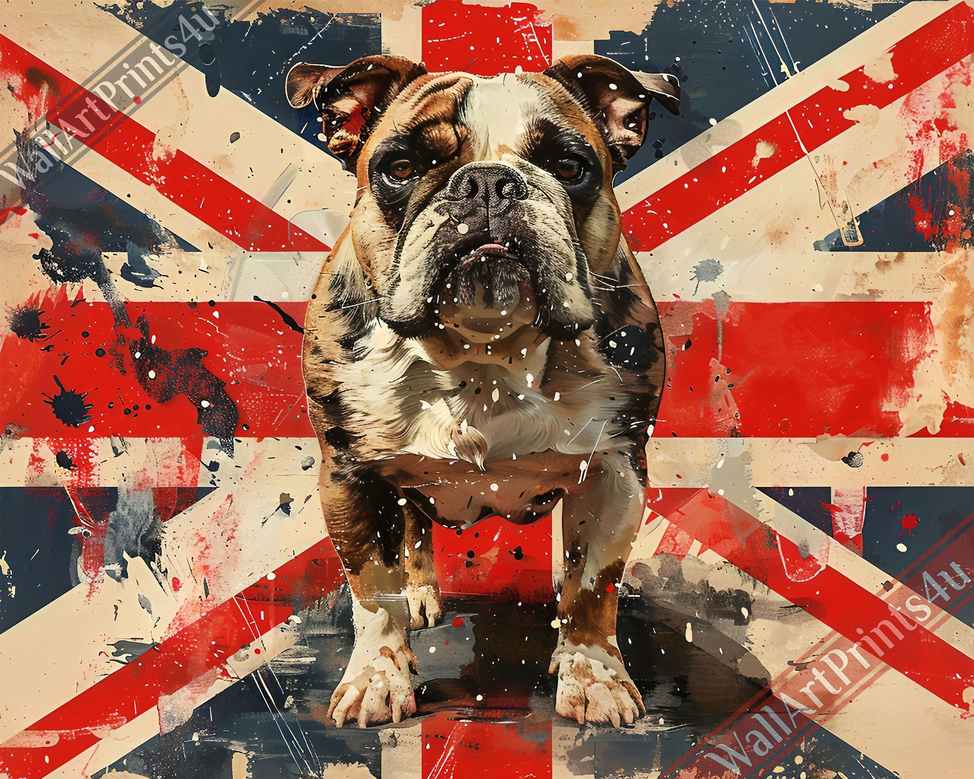 Union Jack Canvas, Bulldog British Flag Canvas Print, UK Flag Wall Art - WallArtPrints4U