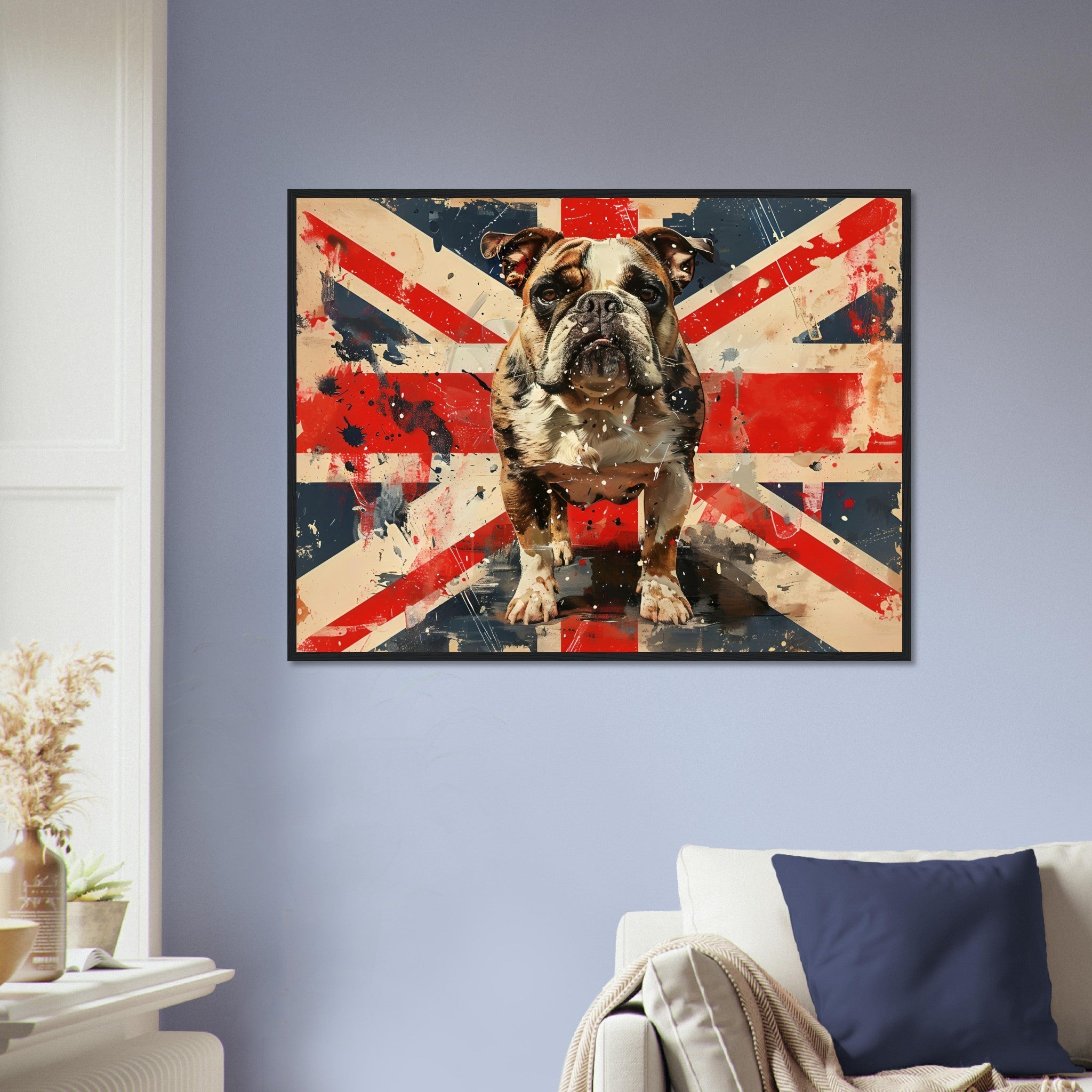 Union Jack Flag Framed Print, Bulldog British Flag Framed, UK Flag Wall Art - WallArtPrints4U