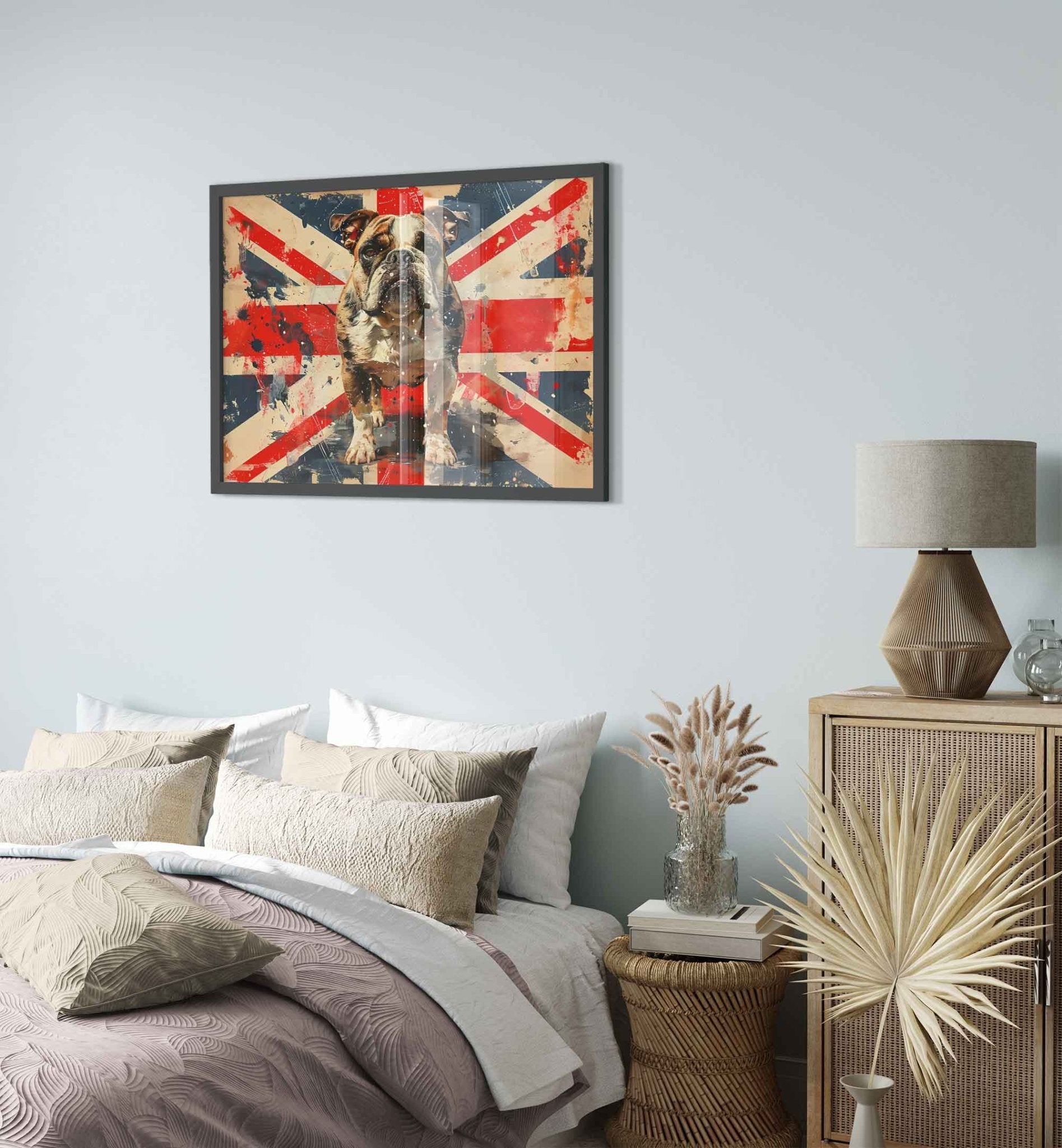 Union Jack Flag Framed Print, Bulldog British Flag Framed, UK Flag Wall Art - WallArtPrints4U