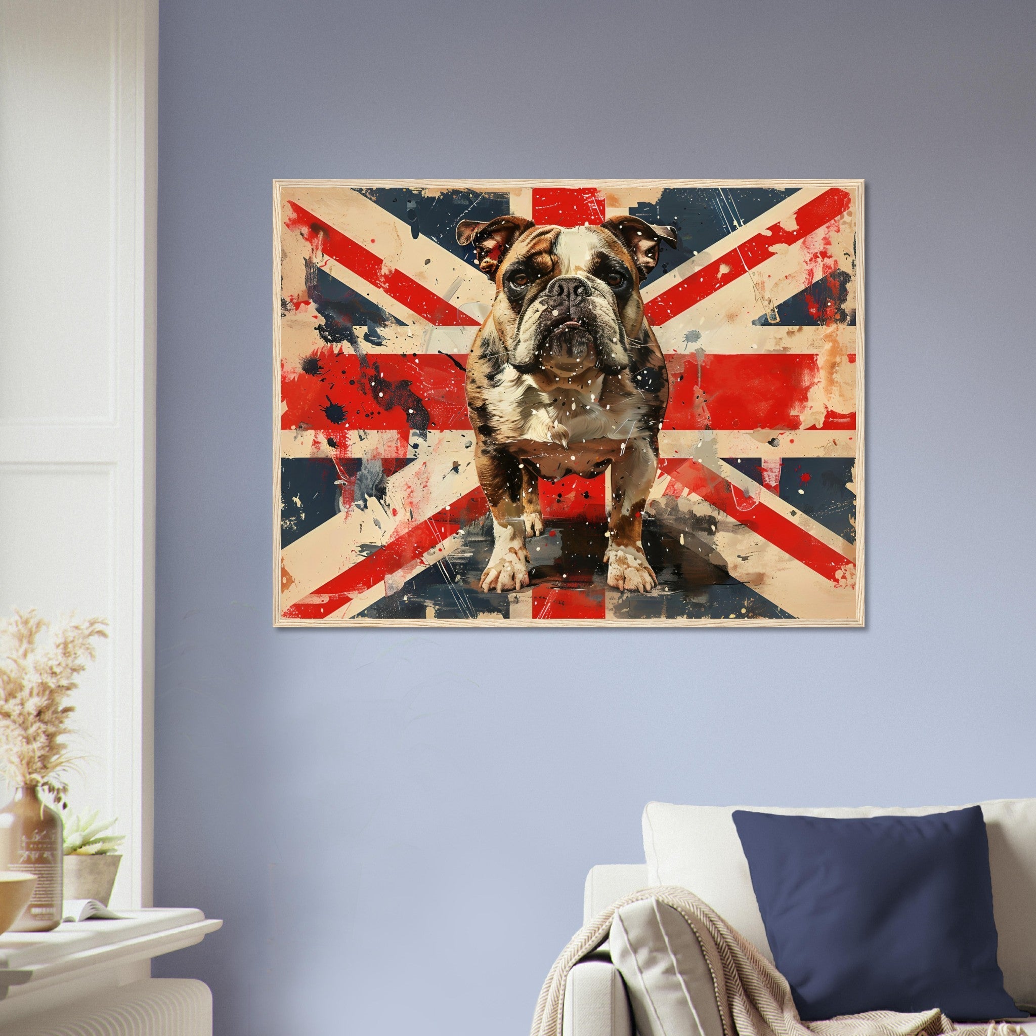 Union Jack Flag Framed Print, Bulldog British Flag Framed, UK Flag Wall Art - WallArtPrints4U