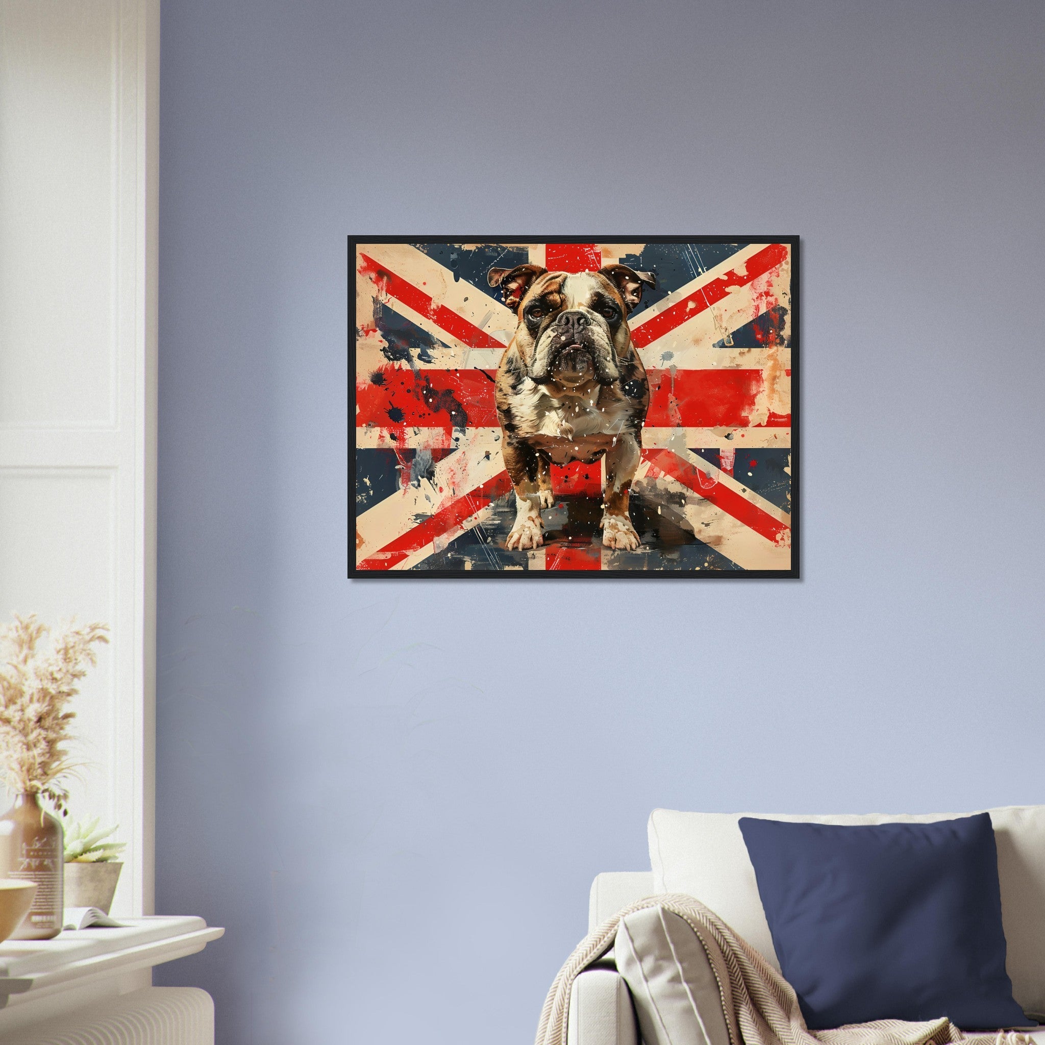 Union Jack Flag Framed Print, Bulldog British Flag Framed, UK Flag Wall Art - WallArtPrints4U