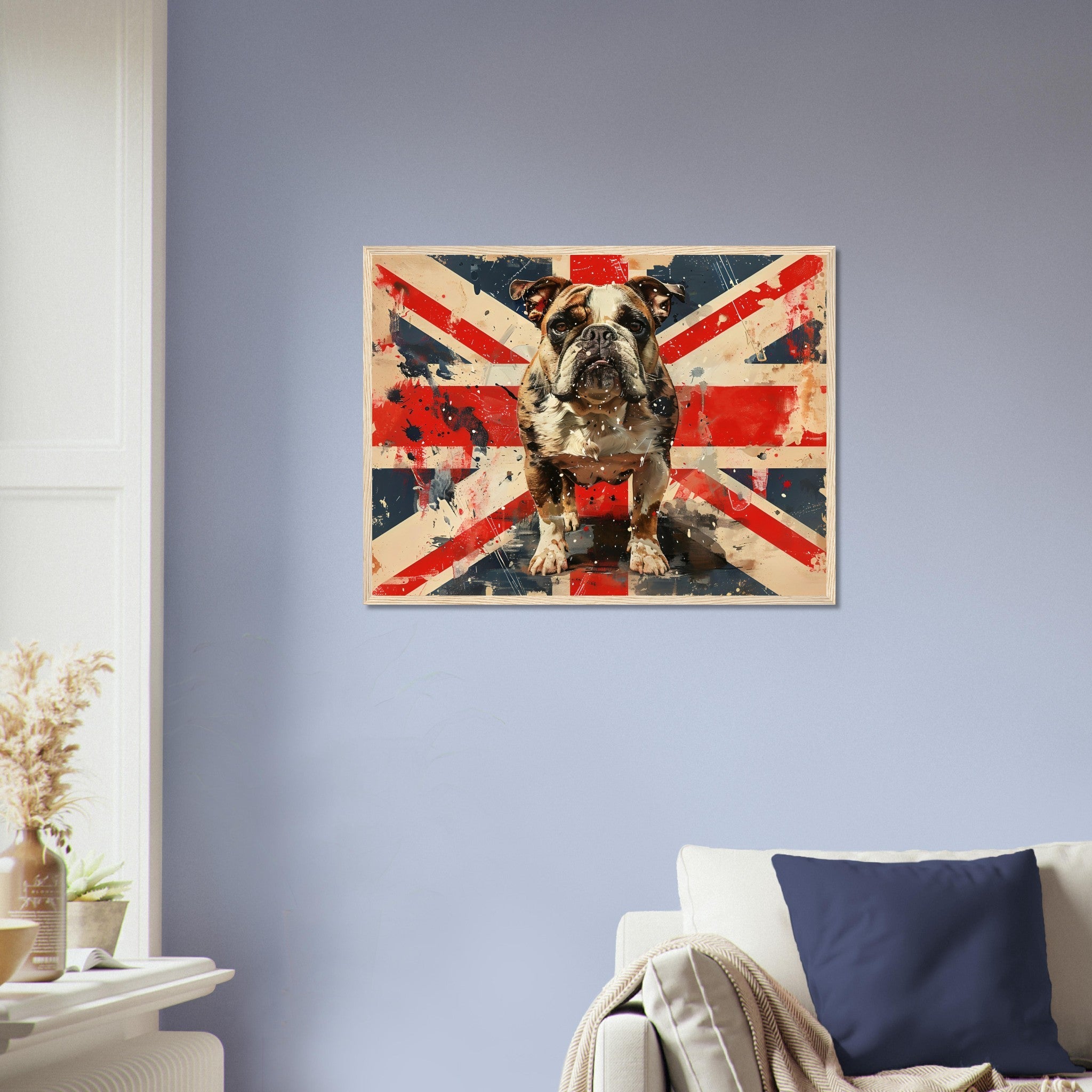 Union Jack Flag Framed Print, Bulldog British Flag Framed, UK Flag Wall Art - WallArtPrints4U