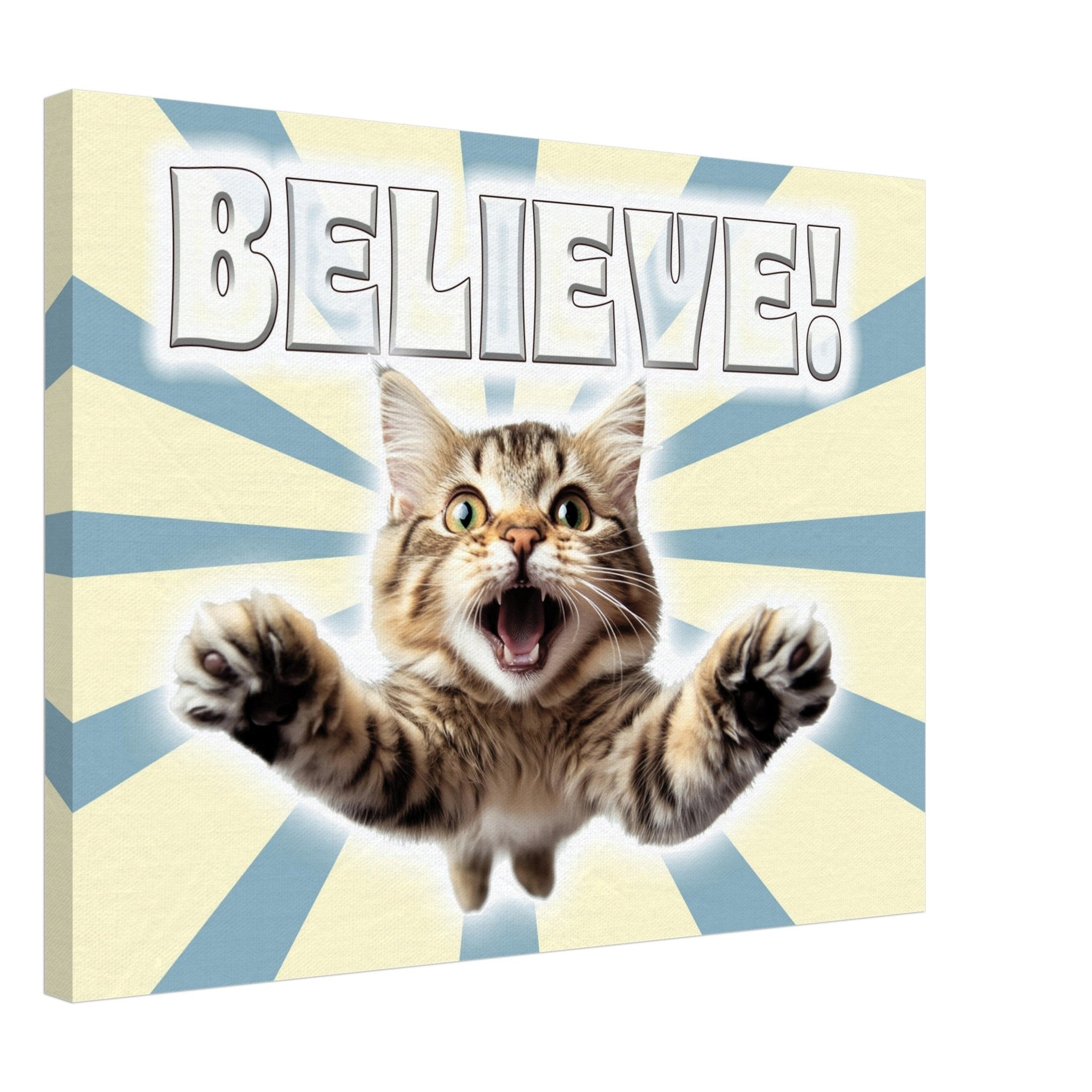 Vintage Believe Kitten Canvas Print - Retro Inspirational Cat Art for Wall Decor - WallArtPrints4U