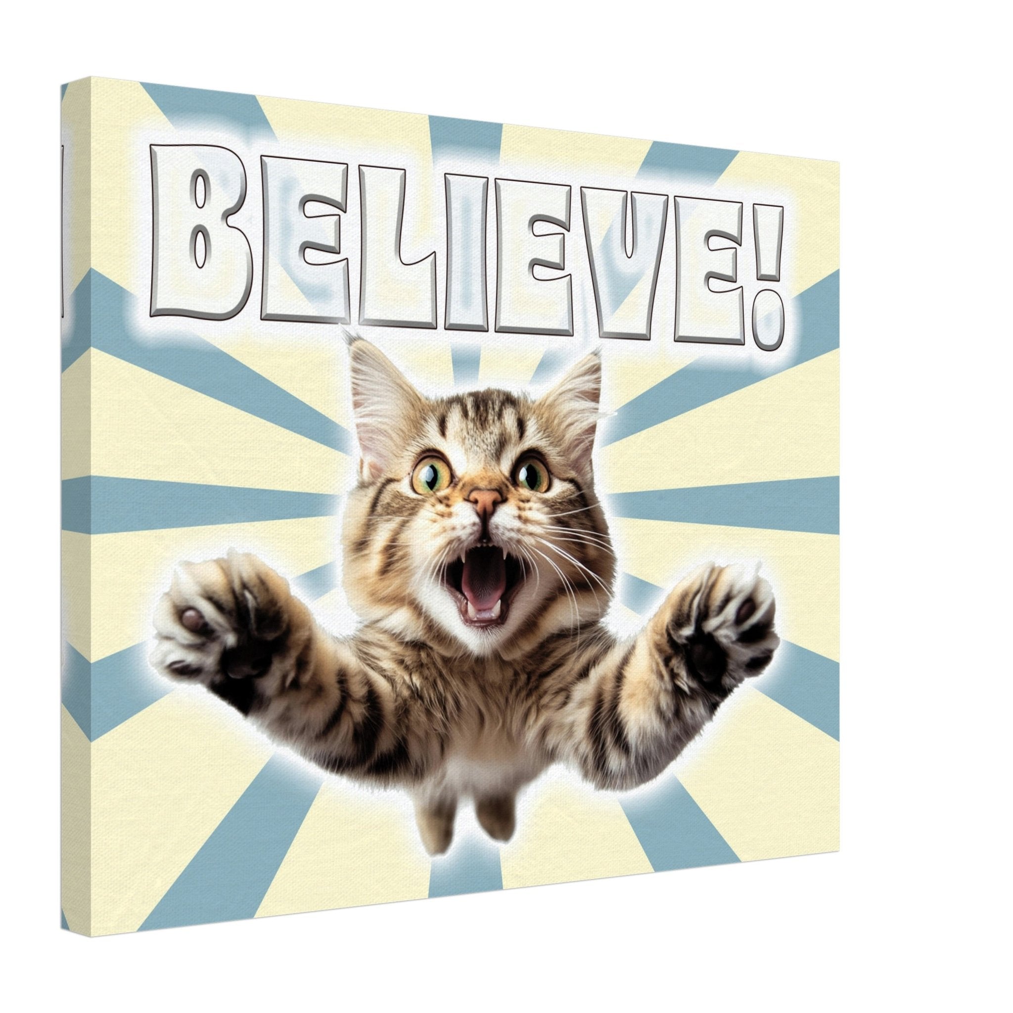 Vintage Believe Kitten Canvas Print - Retro Inspirational Cat Art for Wall Decor - WallArtPrints4U