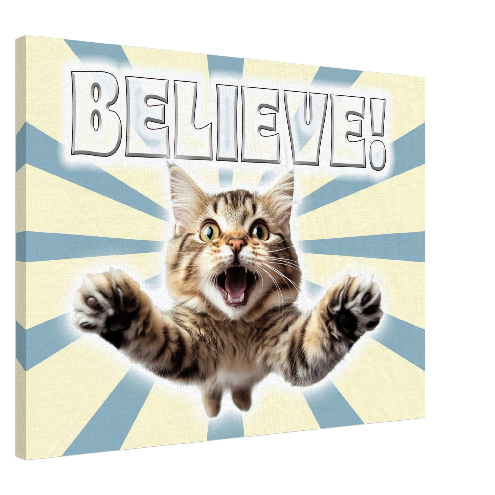 Vintage Believe Kitten Canvas Print - Retro Inspirational Cat Art for Wall Decor - WallArtPrints4U