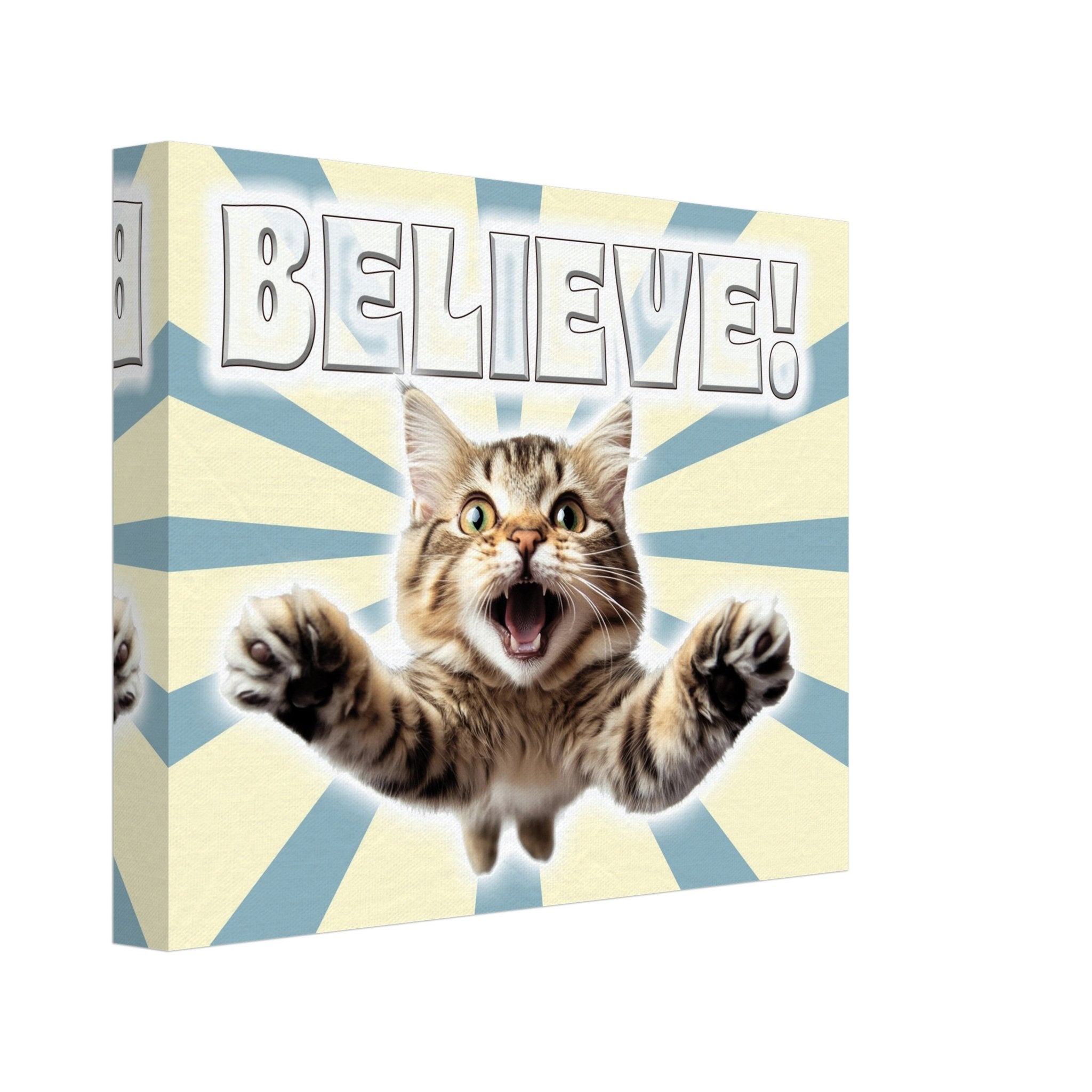 Vintage Believe Kitten Canvas Print - Retro Inspirational Cat Art for Wall Decor - WallArtPrints4U