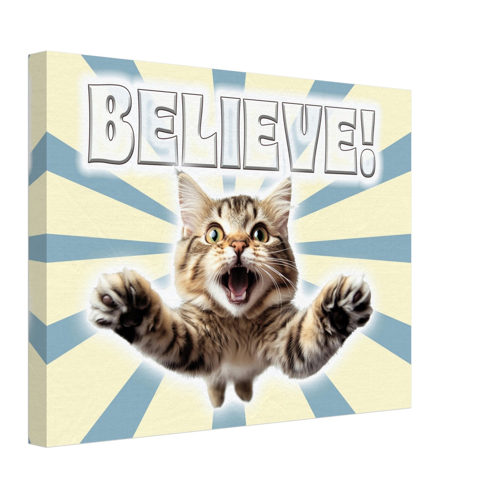 Vintage Believe Kitten Canvas Print - Retro Inspirational Cat Art for Wall Decor - WallArtPrints4U