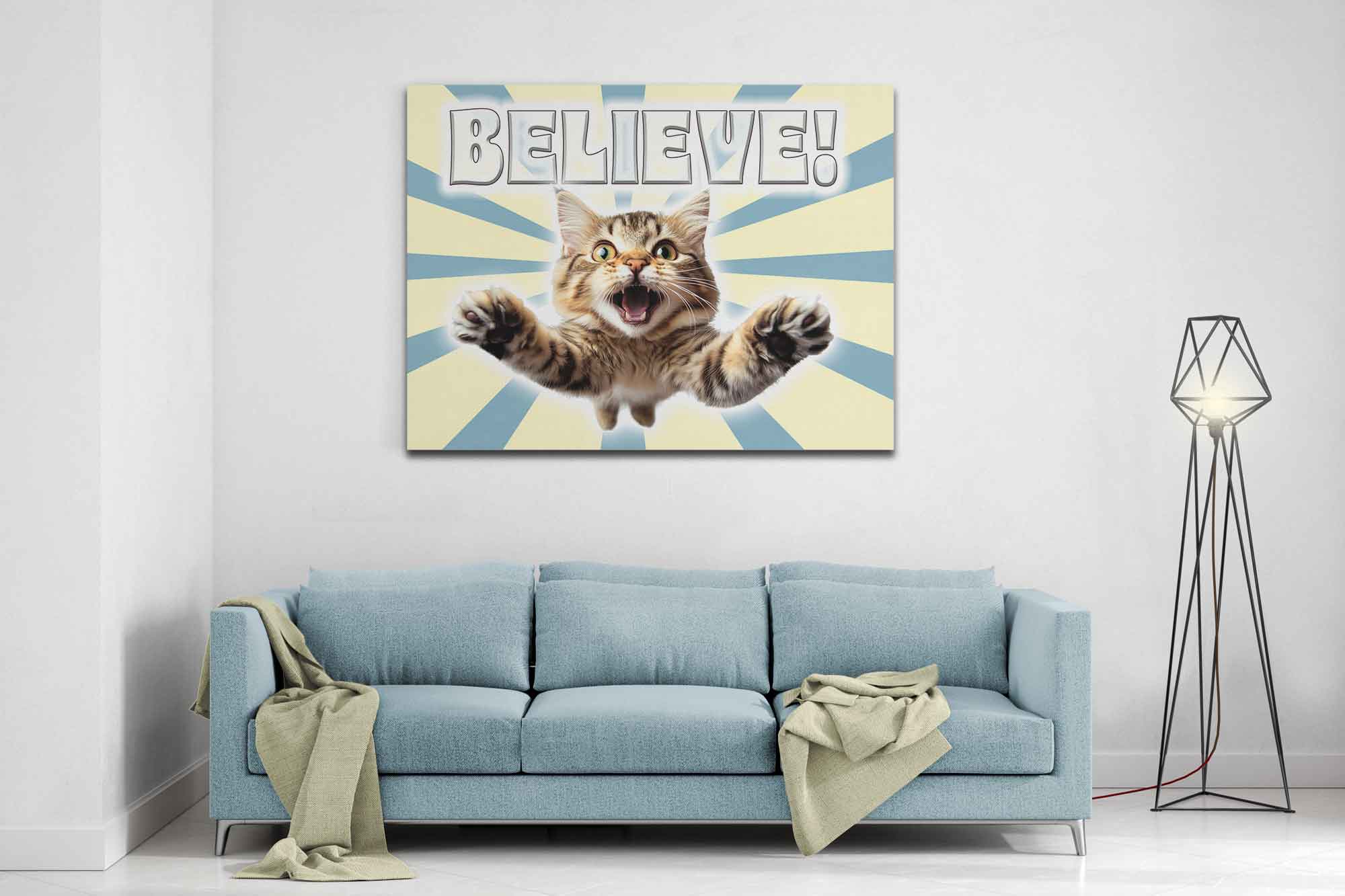 Vintage Believe Kitten Digital Download - Retro Cat Art Printable with Inspirational Message - WallArtPrints4U