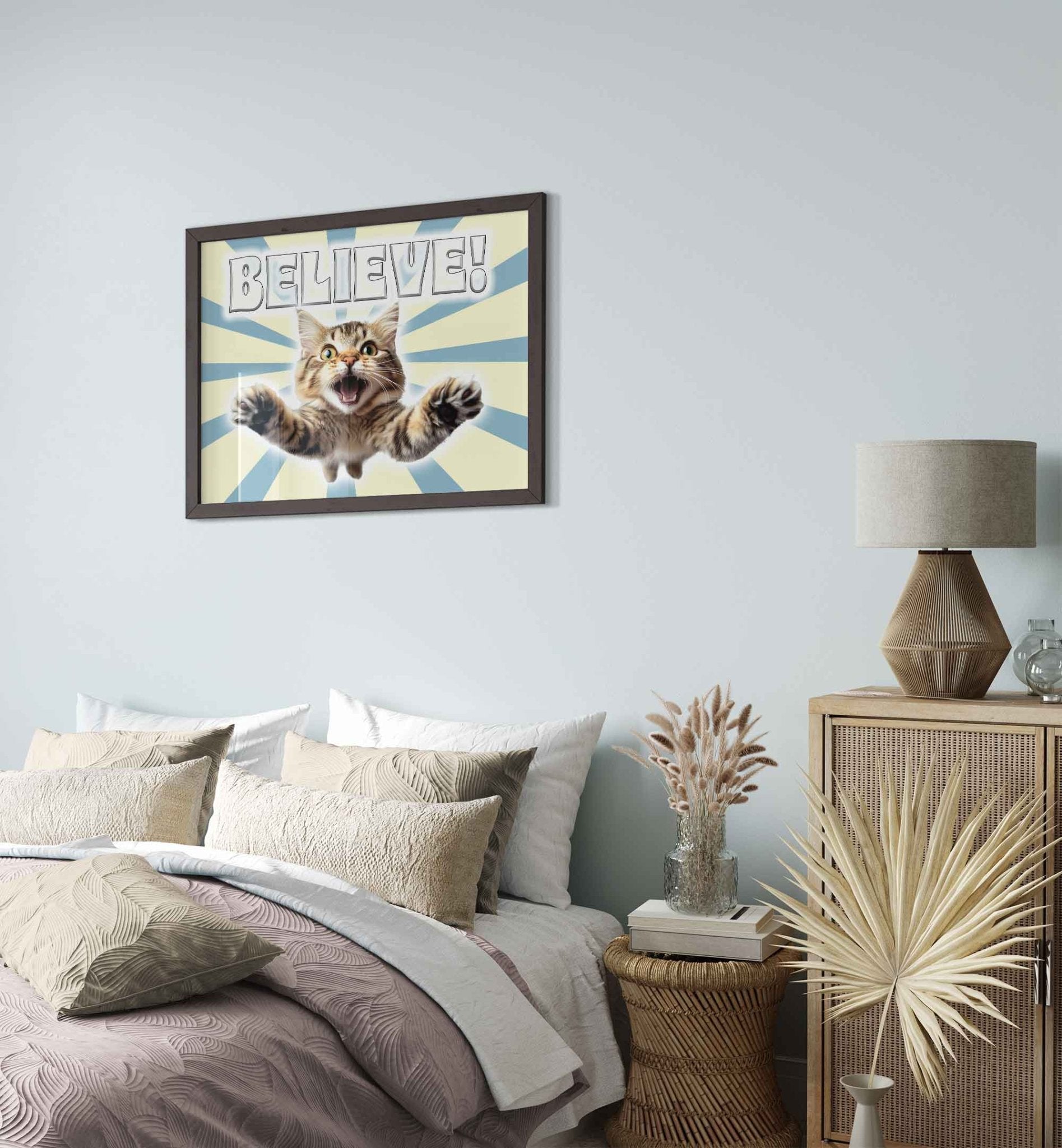 Vintage Believe Kitten Framed Print - Retro Inspirational Cat Art for Wall Decor - WallArtPrints4U
