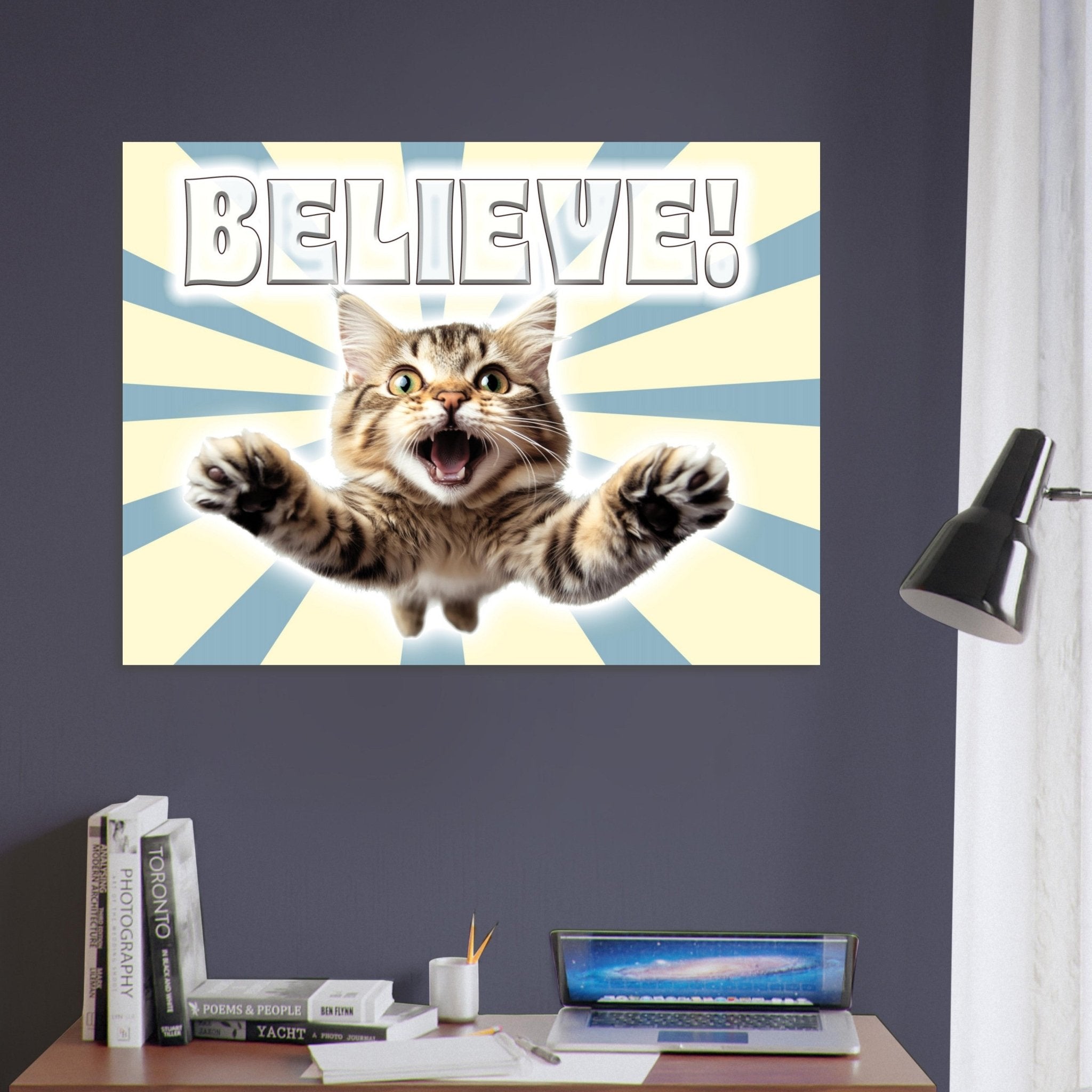 Vintage Believe Kitten Poster - Retro Inspirational Cat Art for Wall Decor - WallArtPrints4U