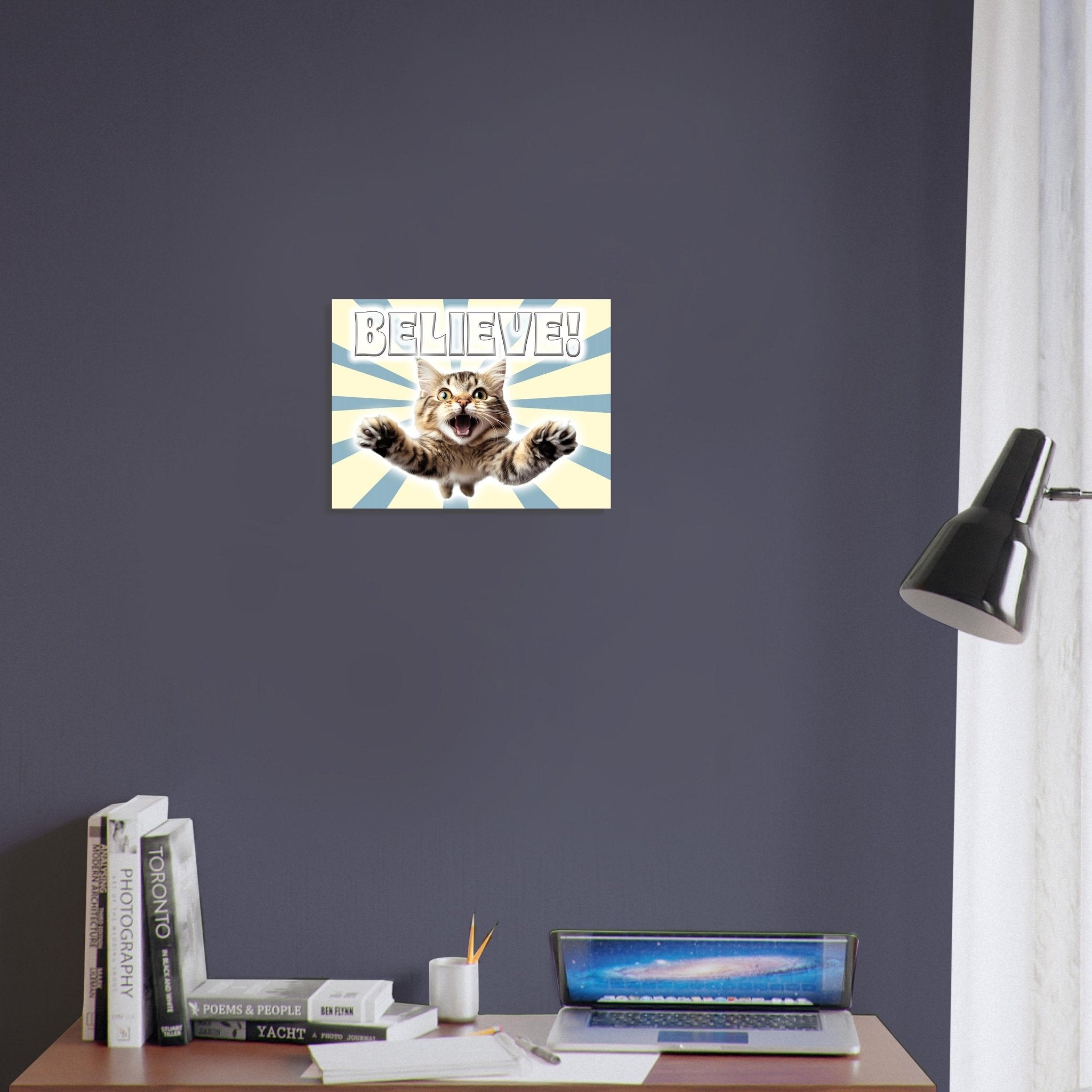 Vintage Believe Kitten Poster - Retro Inspirational Cat Art for Wall Decor - WallArtPrints4U