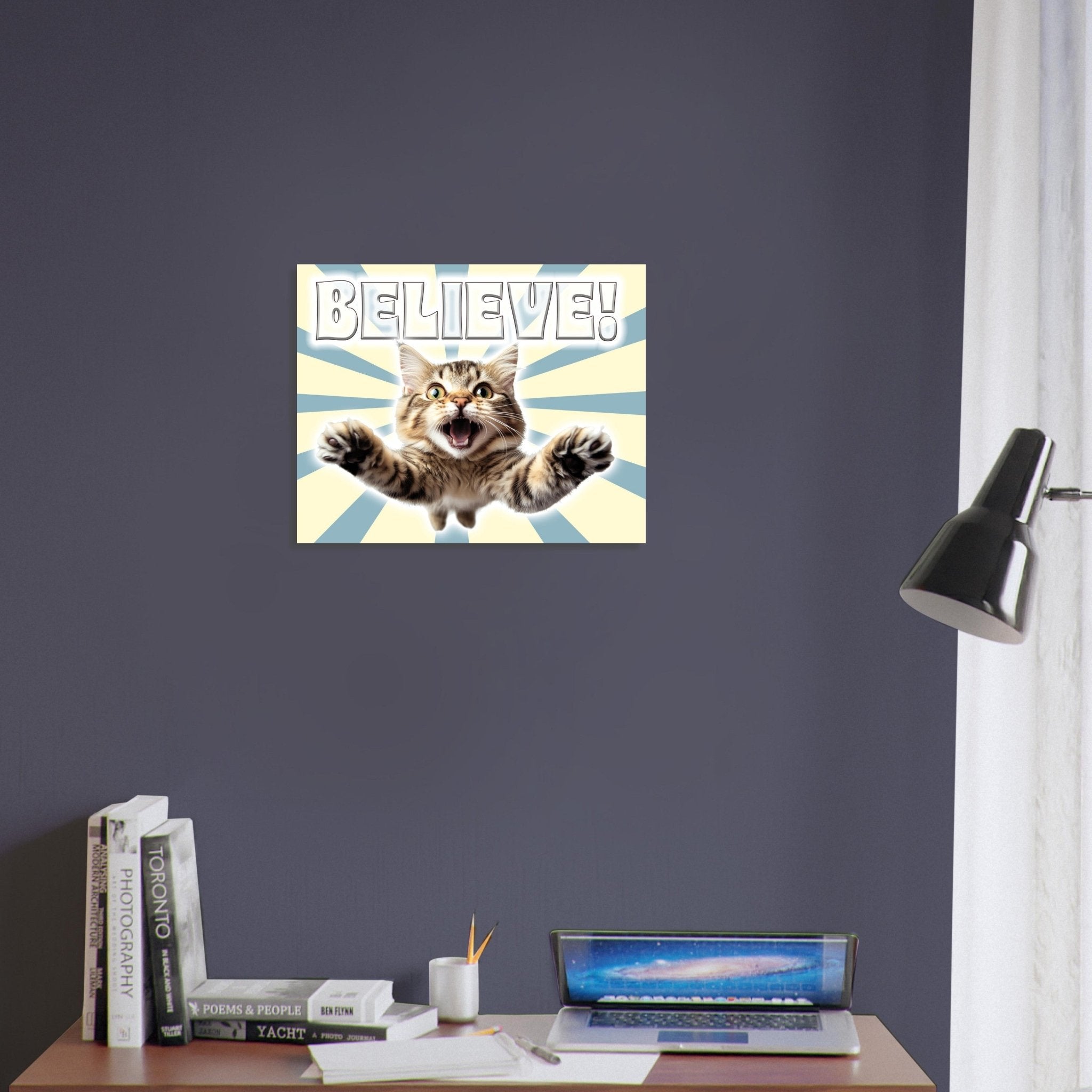 Vintage Believe Kitten Poster - Retro Inspirational Cat Art for Wall Decor - WallArtPrints4U
