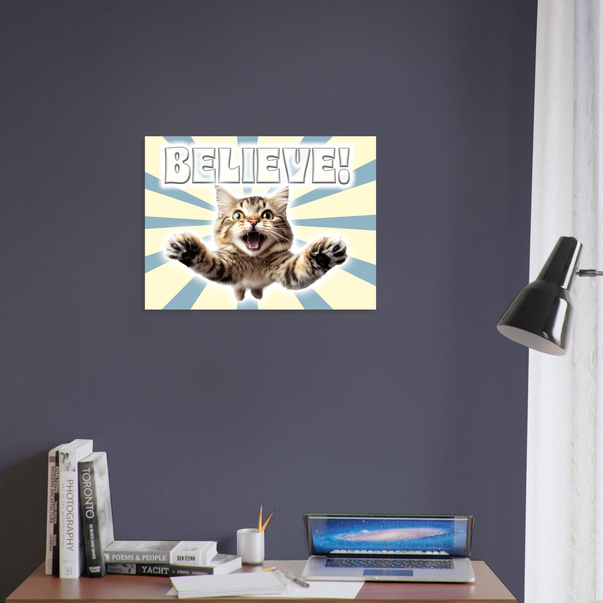 Vintage Believe Kitten Poster - Retro Inspirational Cat Art for Wall Decor - WallArtPrints4U