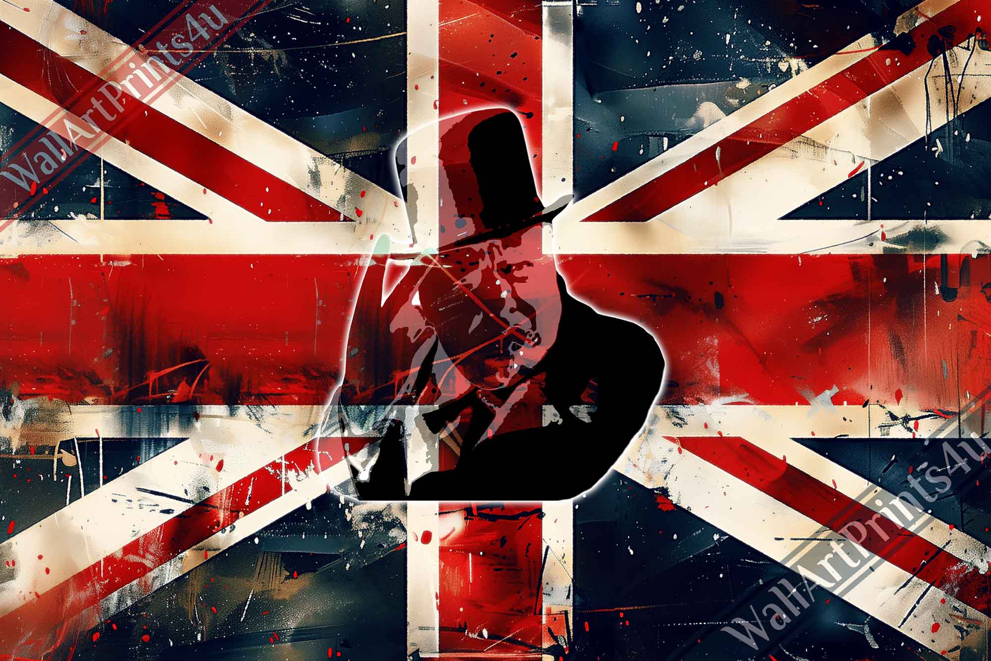 Vintage UK Union Jack Flag Digital Download With Winston Churchill – Grungy Distressed British Wall Art Printable - WallArtPrints4U