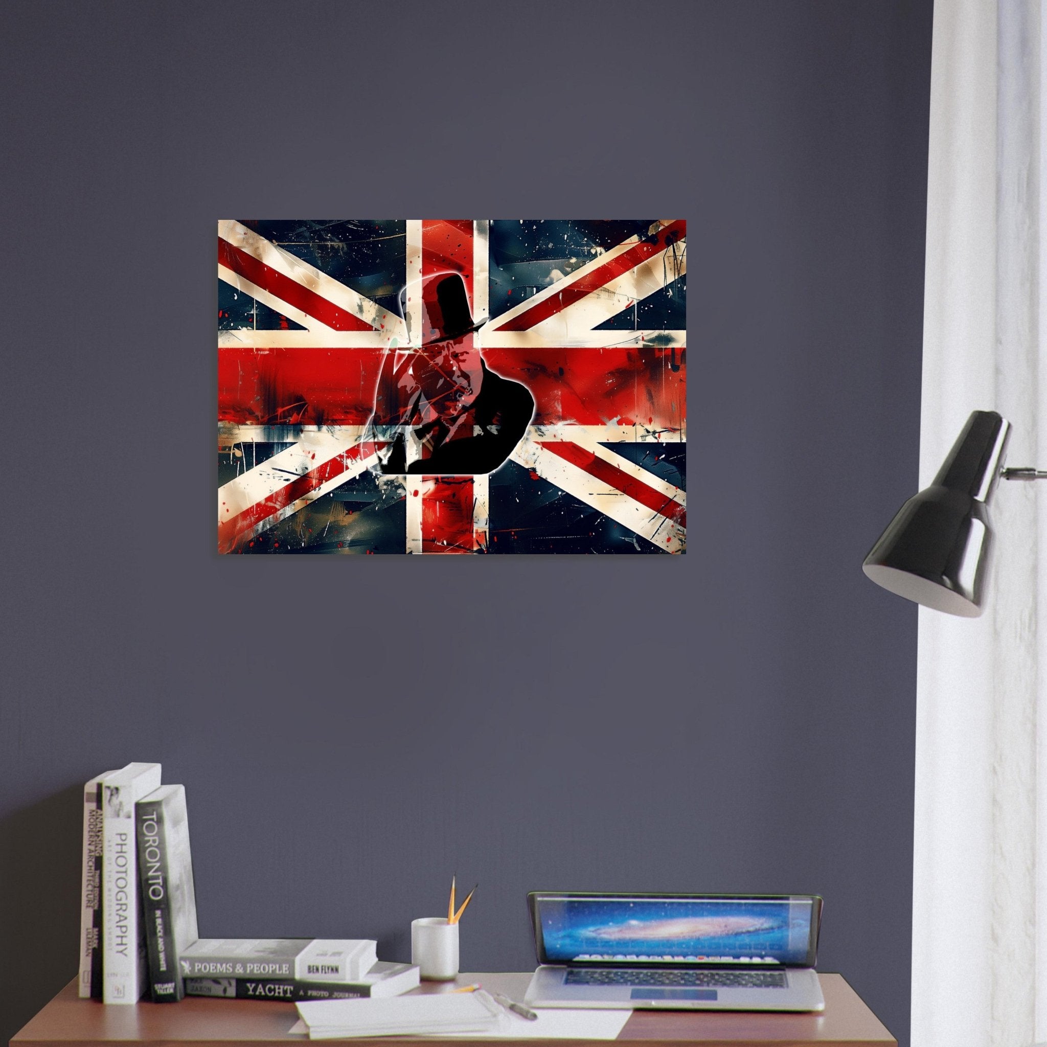 Vintage UK Union Jack Flag Print With Winston Churchill – Grungy Distressed British Wall Art Poster - WallArtPrints4U