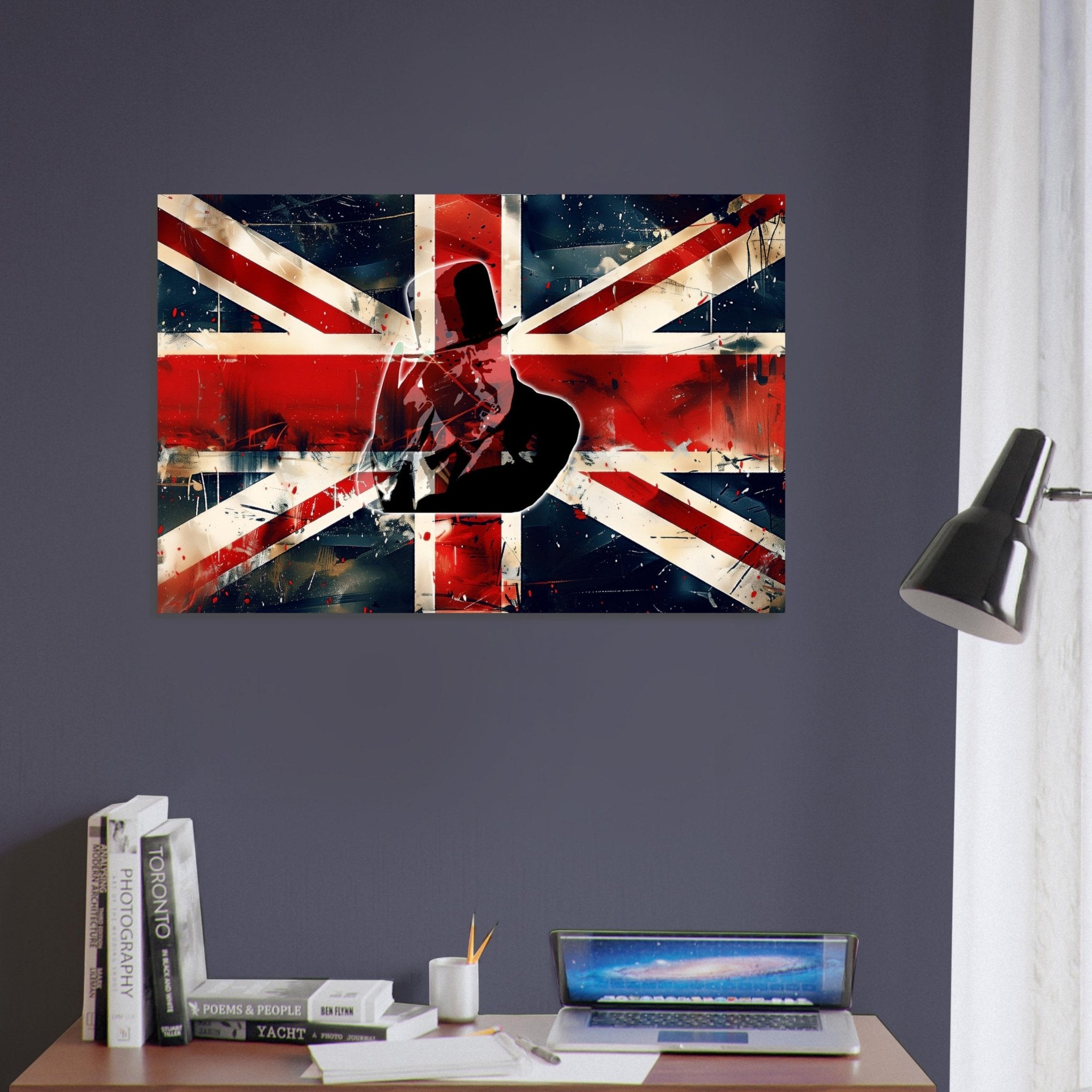 Vintage UK Union Jack Flag Print With Winston Churchill – Grungy Distressed British Wall Art Poster - WallArtPrints4U