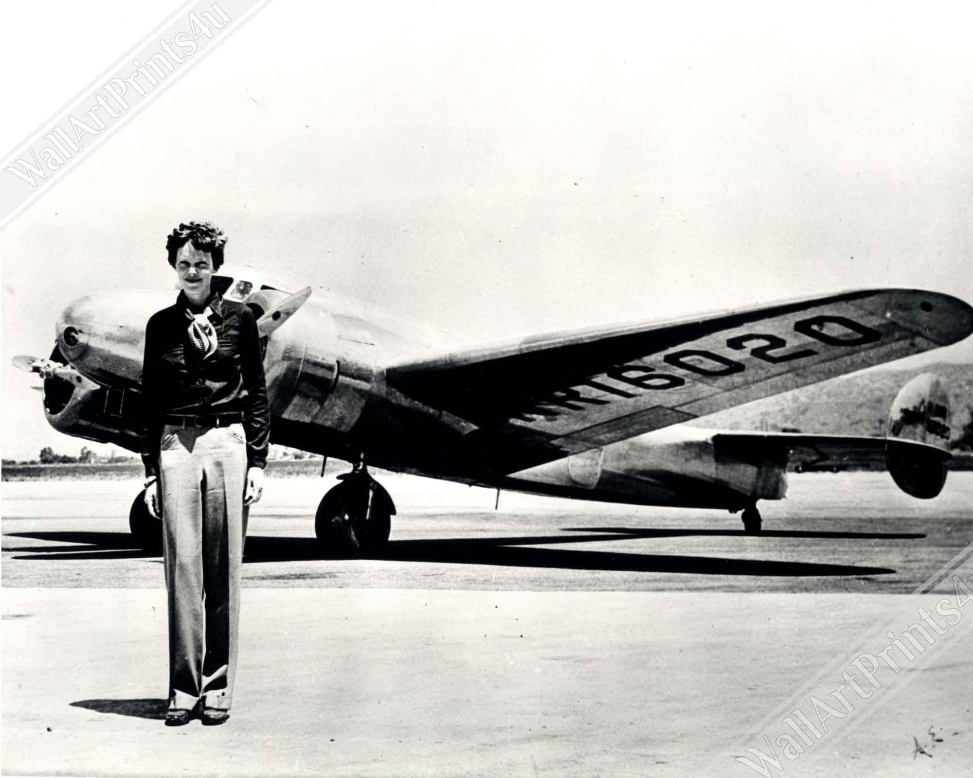 Amelia Earhart Framed Print, With Plane She Disappeared In, Vintage Photo, Amelia Earhart Print - Legend Of Aviation - WallArtPrints4U